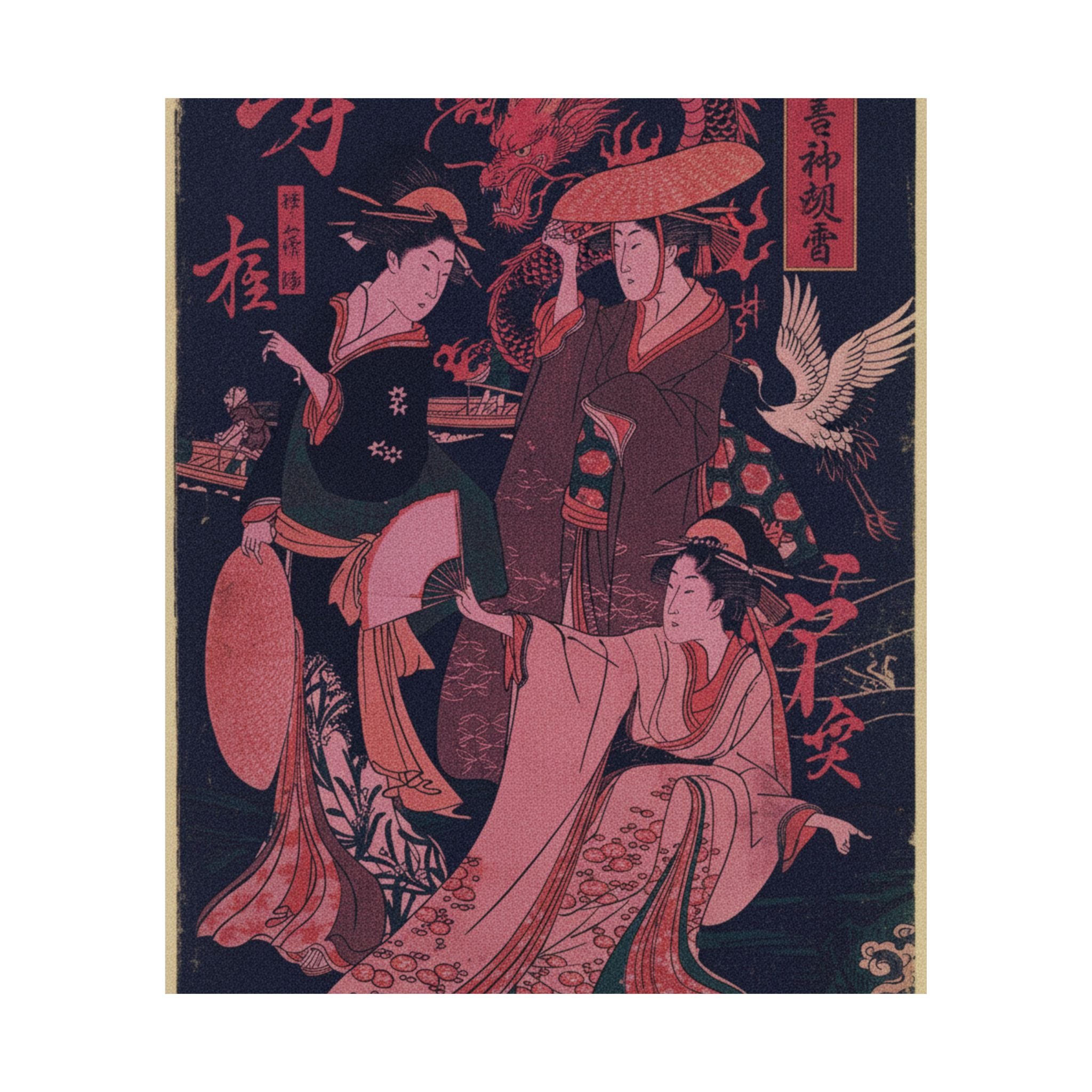 Japanese Street — Three Young Ladies By The Seashore — Matte Poster