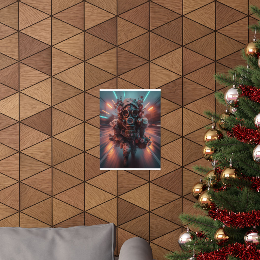 Neon Tunnel Rose Gas Mask Post-Apocalyptic Poster