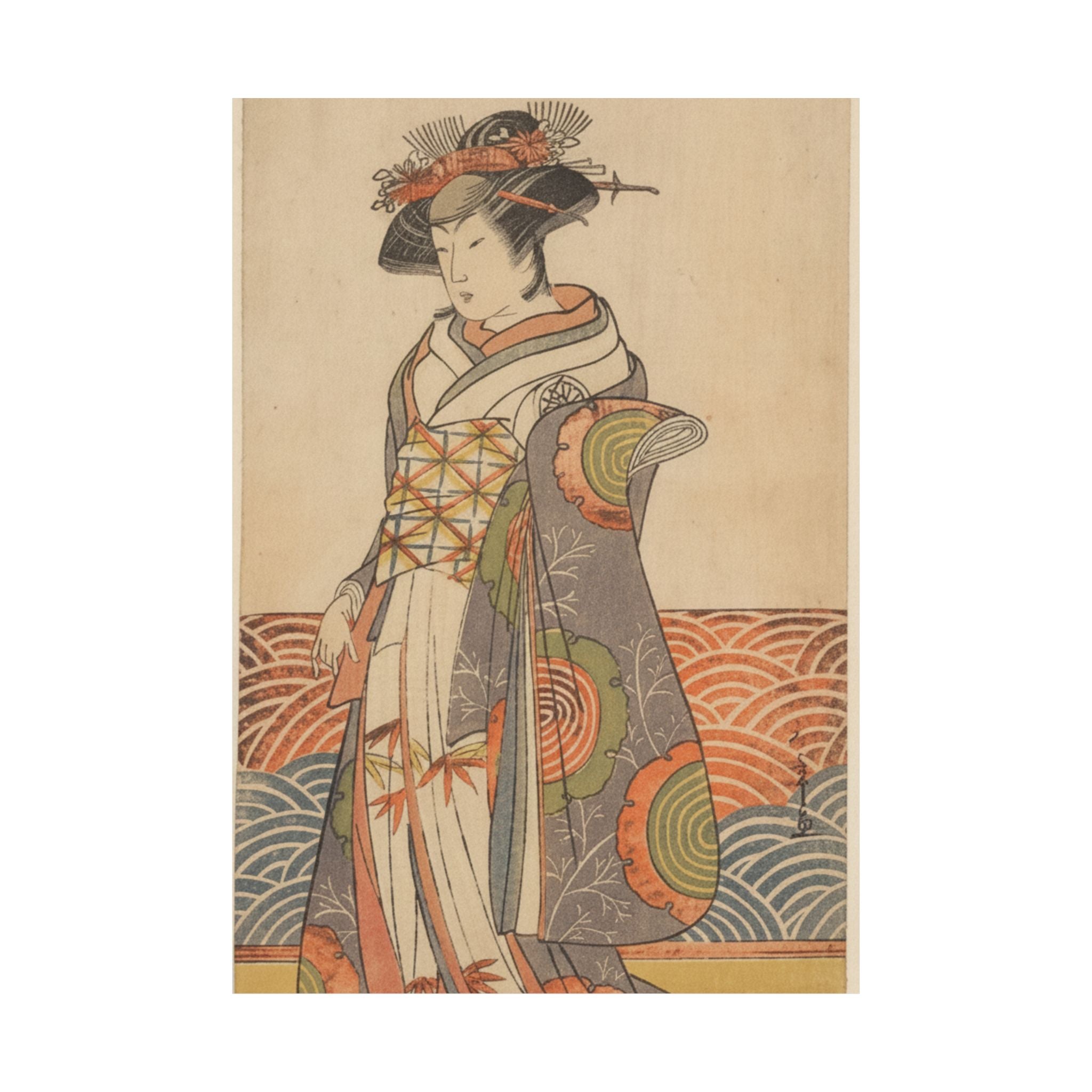 Product Marketing — The Third Segawa Kikunojo As A Woman Standing In A Room Having A Wave-Pattern Da — Matte Poster