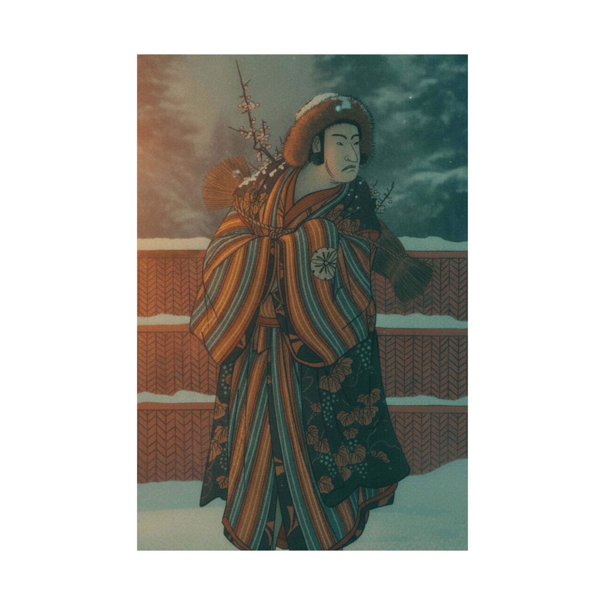 Cinematic — Matsumoto Sumezō As A Man In Winter Attire Standing In The Snow — Matte Poster