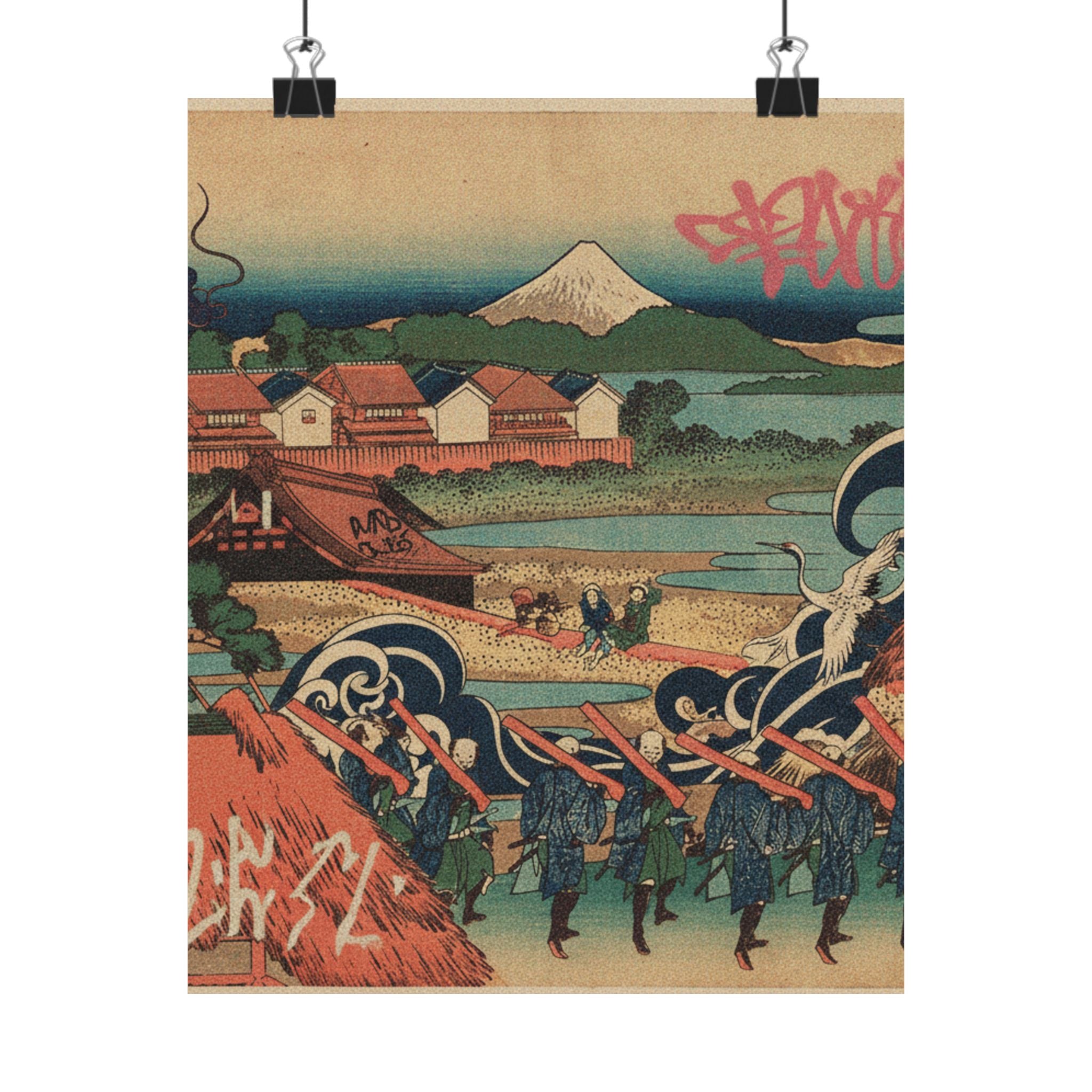 Japanese Street — Fuji Seen In The Distance From Senju Pleasure Quarter (Senju Kagai Yori Chōbō No — Matte Poster
