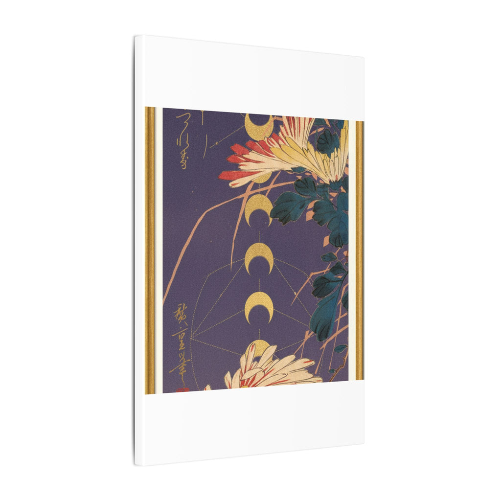Chrysanthemum and Gold Moon Phases Woodblock Matte Canvas