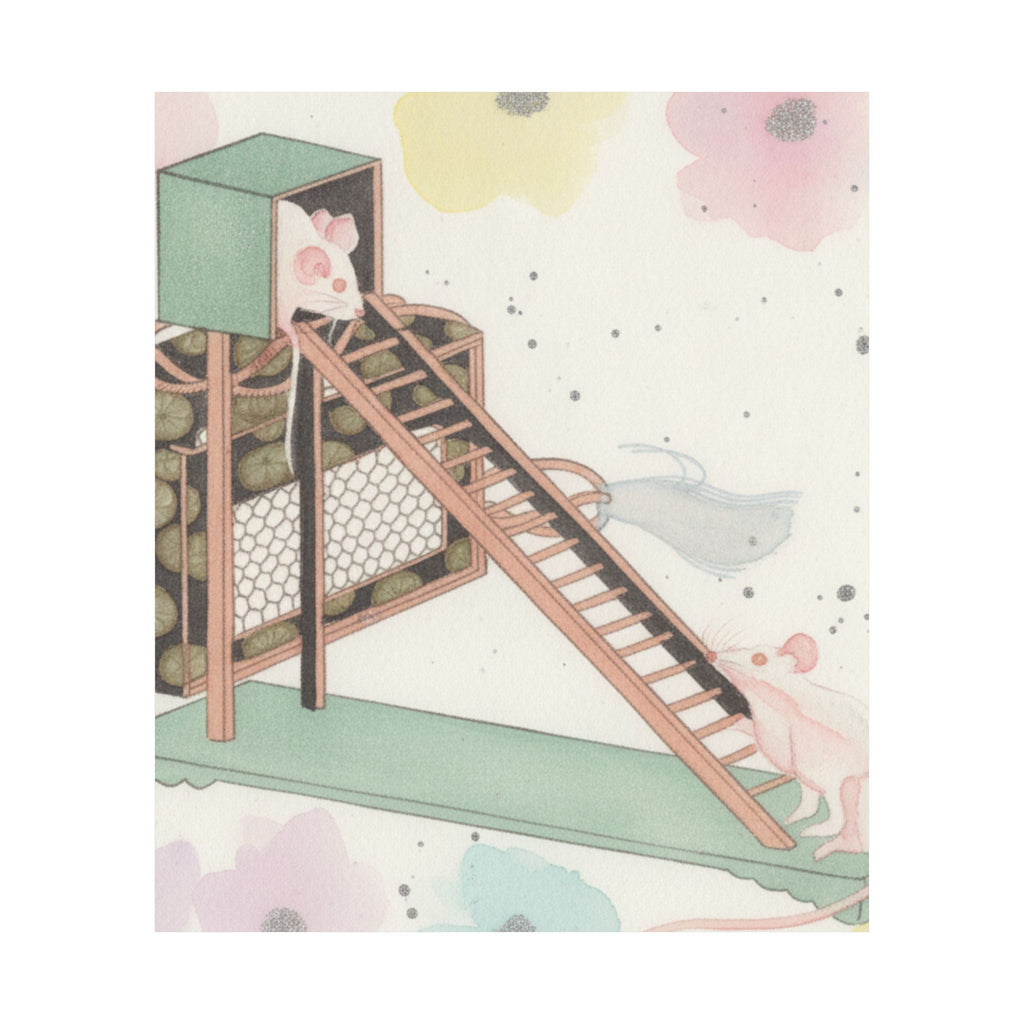 Watercolor — White Mice Playing — Matte Poster