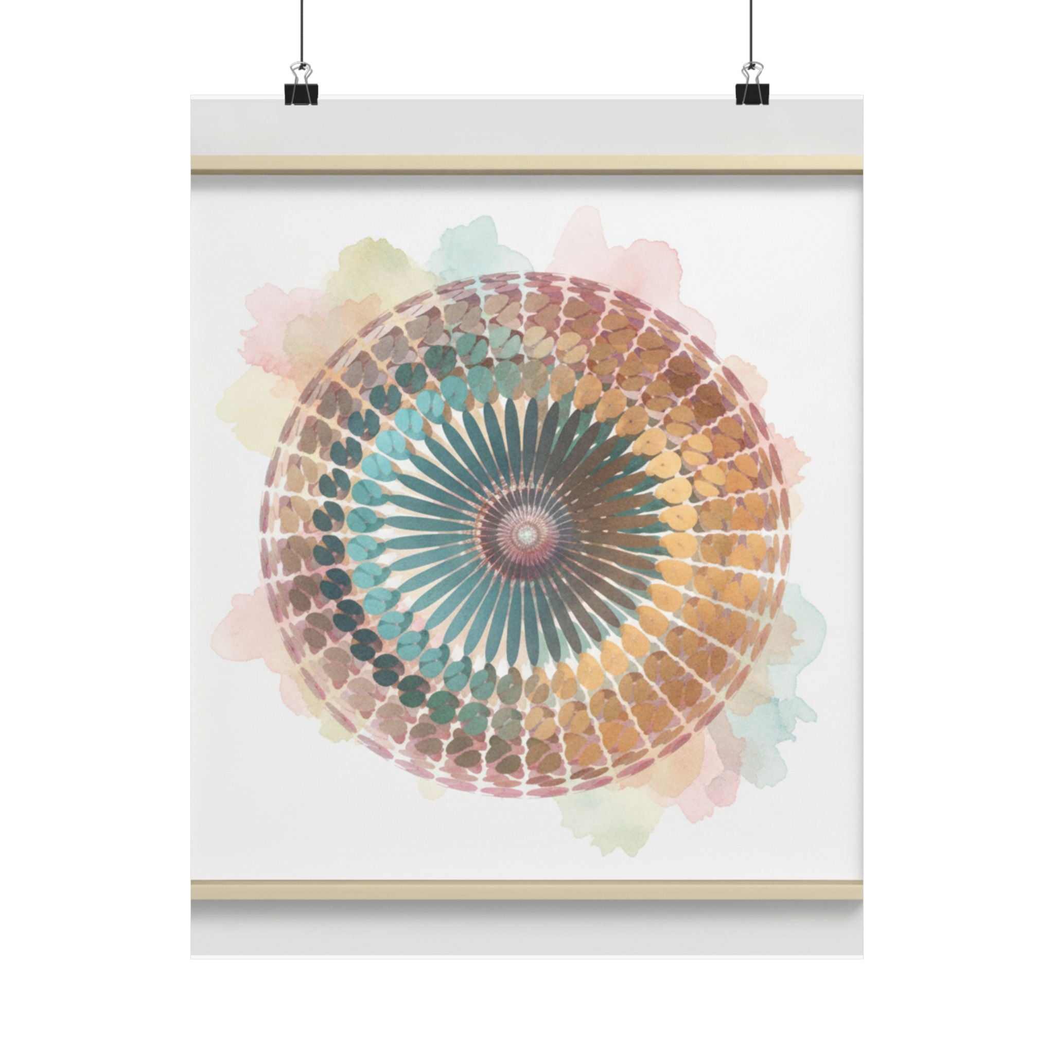 Terracotta and Teal Watercolour Spiral Mandala Poster