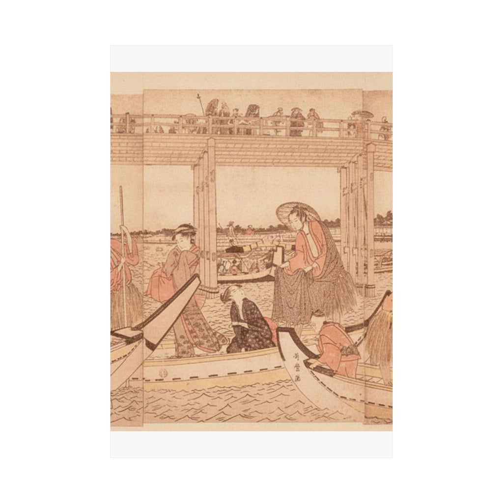 Southern Sunset — Fishing Boats With Nets Under Ryōgoku Bridge — Matte Poster