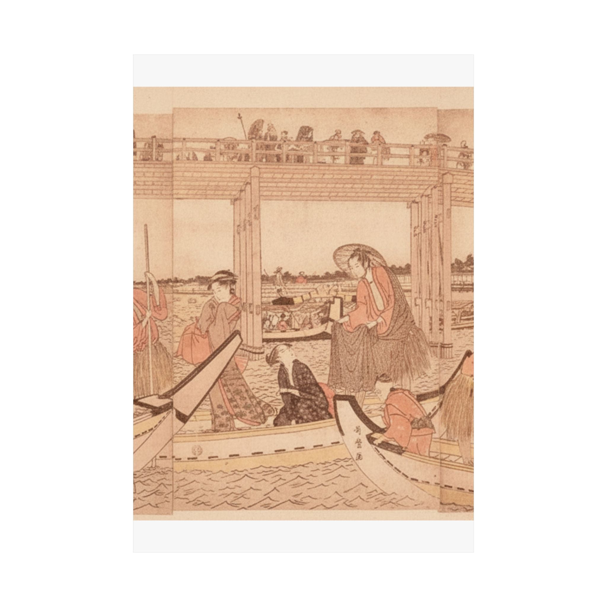 Southern Sunset — Fishing Boats With Nets Under Ryōgoku Bridge — Matte Poster