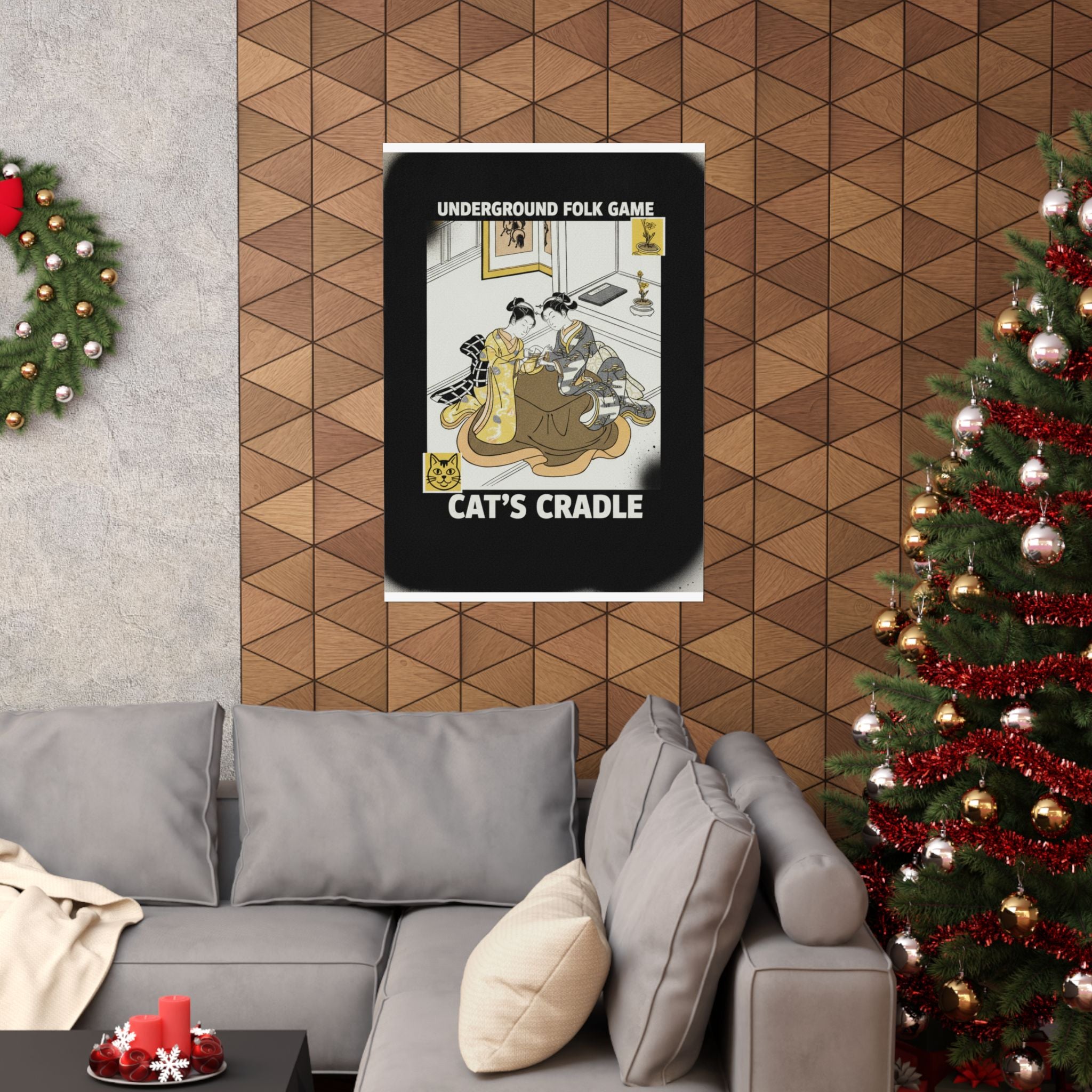 Streetwear Collage — Two Young Women Seated By A Kotatsu Playing Cat'S Cradle — Matte Poster
