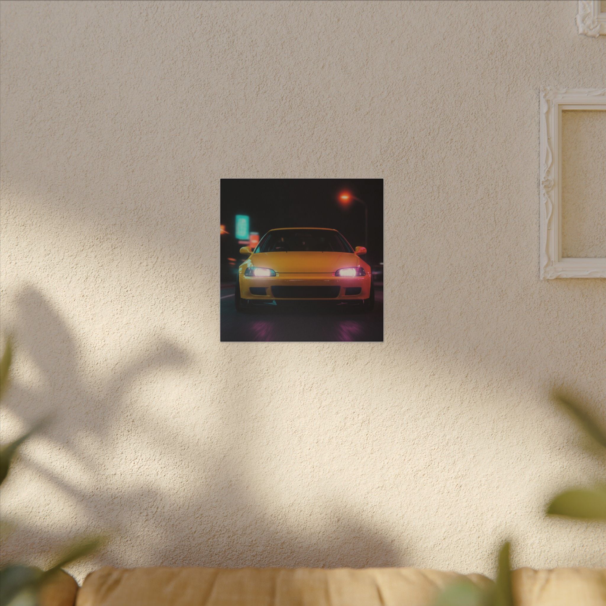 Neon Night JDM Yellow Coupe Street Matte Canvas