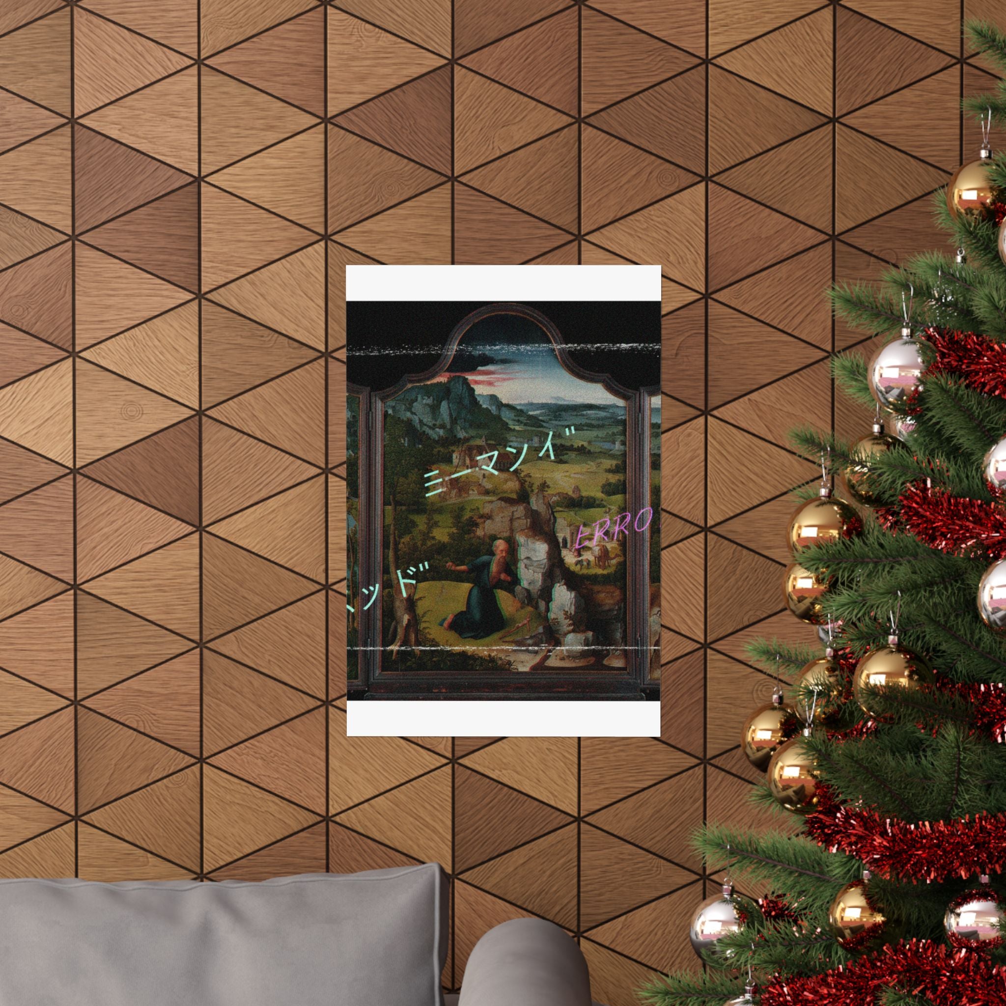 Glitched Renaissance Triptych Vaporwave ERROR Matte Poster