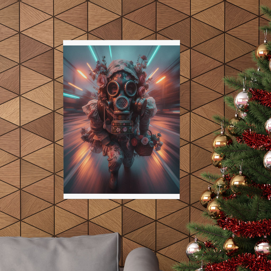 Neon Tunnel Rose Gas Mask Post-Apocalyptic Poster