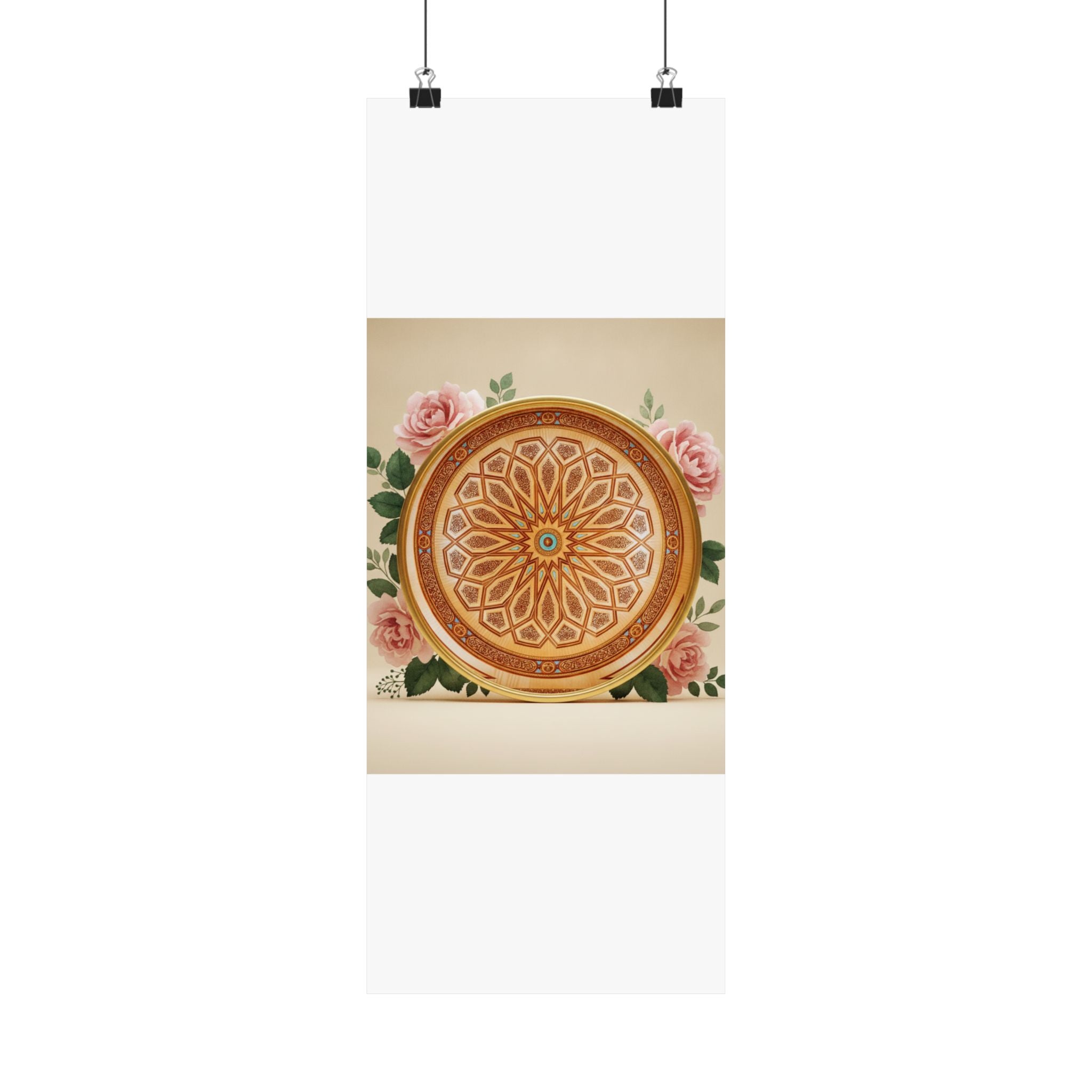 Gilded Moroccan Medallion and Pink Roses Art Poster