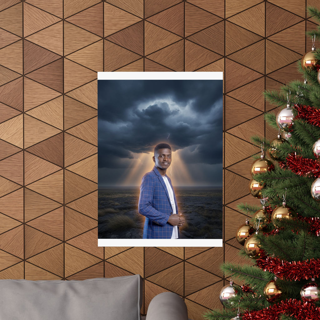 Smiling Man Blue Check Blazer Storm Sunrays Matte Poster