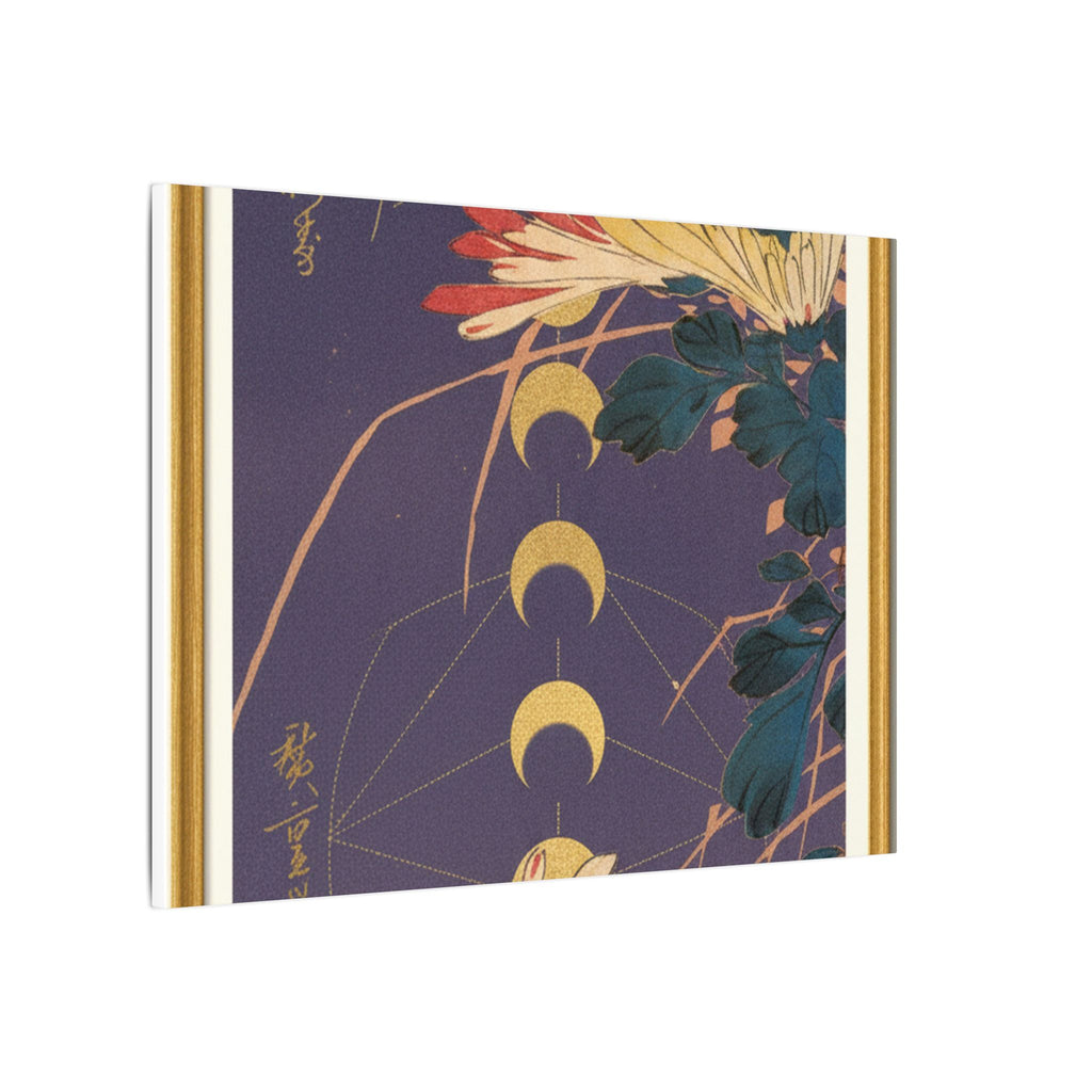 Chrysanthemum and Gold Moon Phases Woodblock Matte Canvas