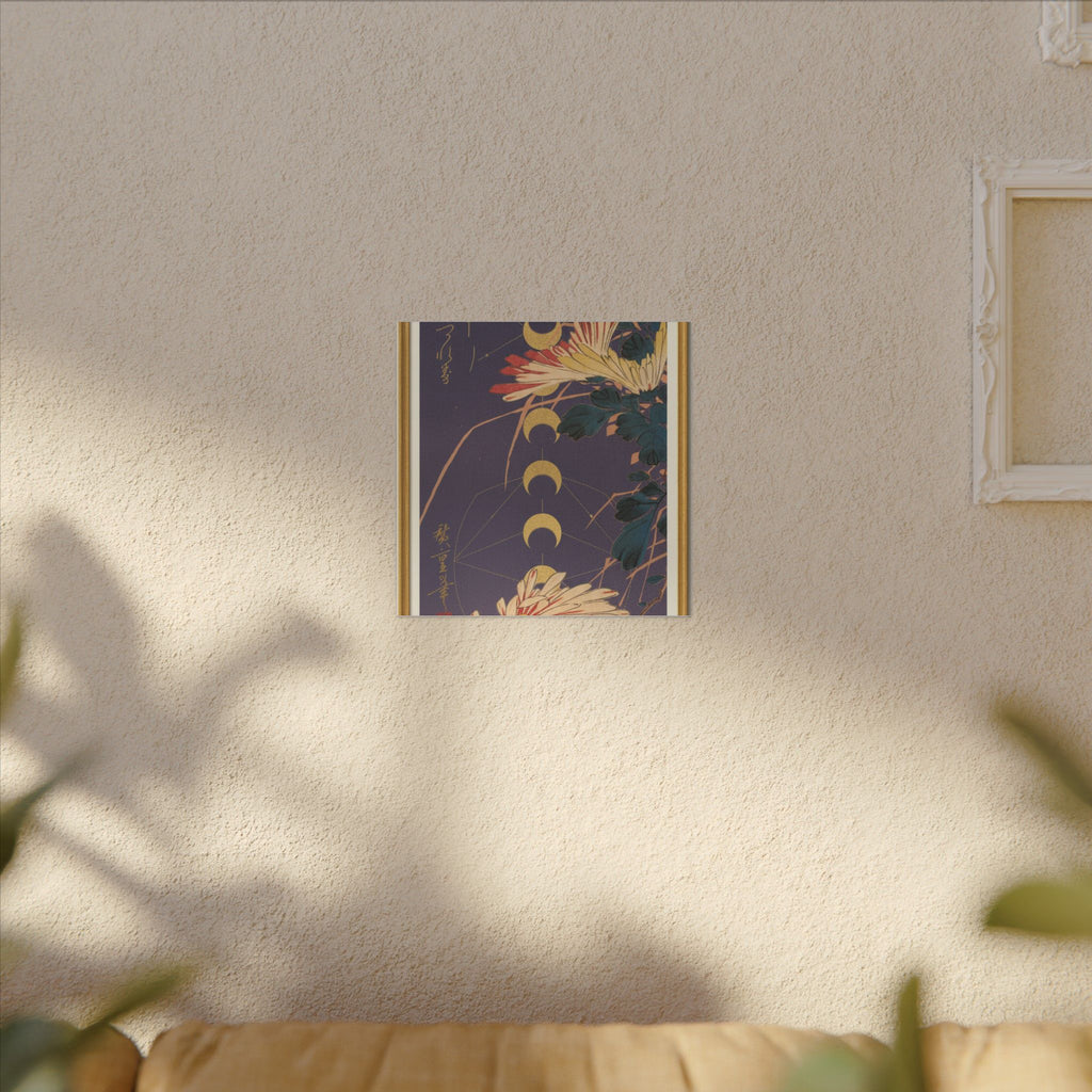 Chrysanthemum and Gold Moon Phases Woodblock Matte Canvas