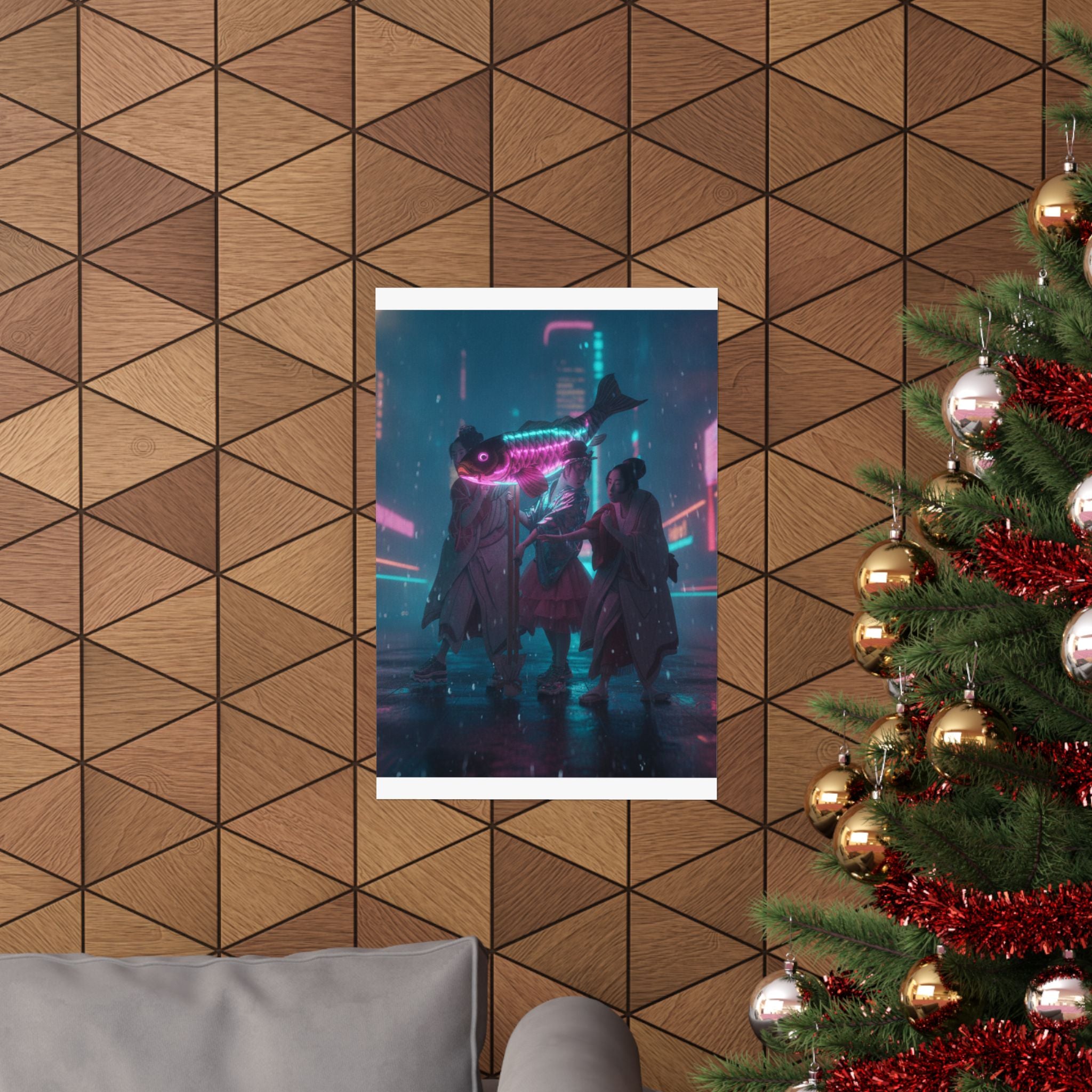 Neon Noir — Lantern Float — Matte Poster