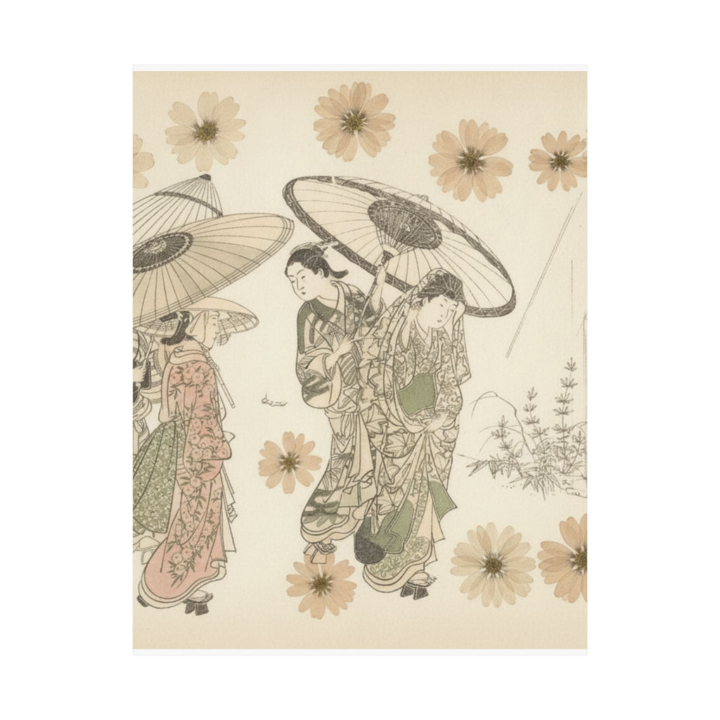 Botanical — A Lady With Three Attendants In The Rain — Matte Poster