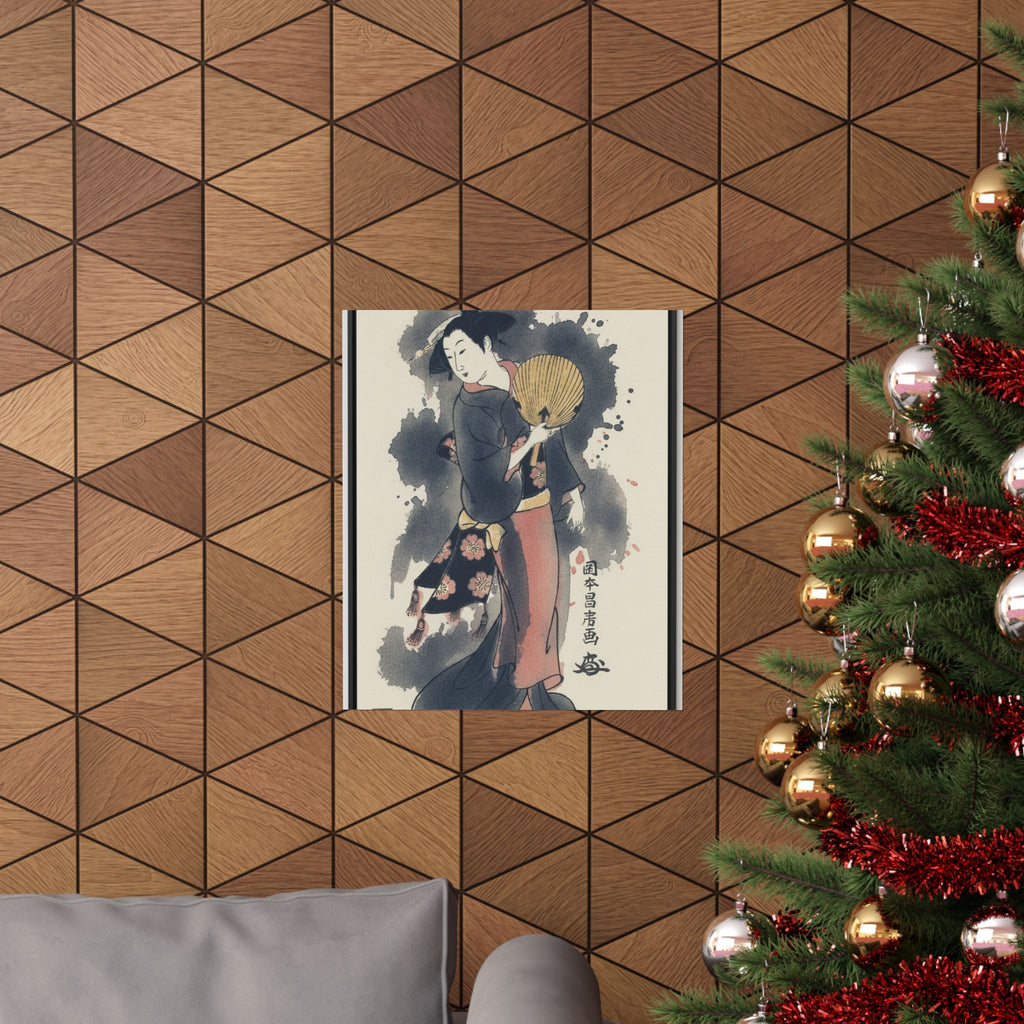 Watercolor — Girl With Fan — Matte Poster