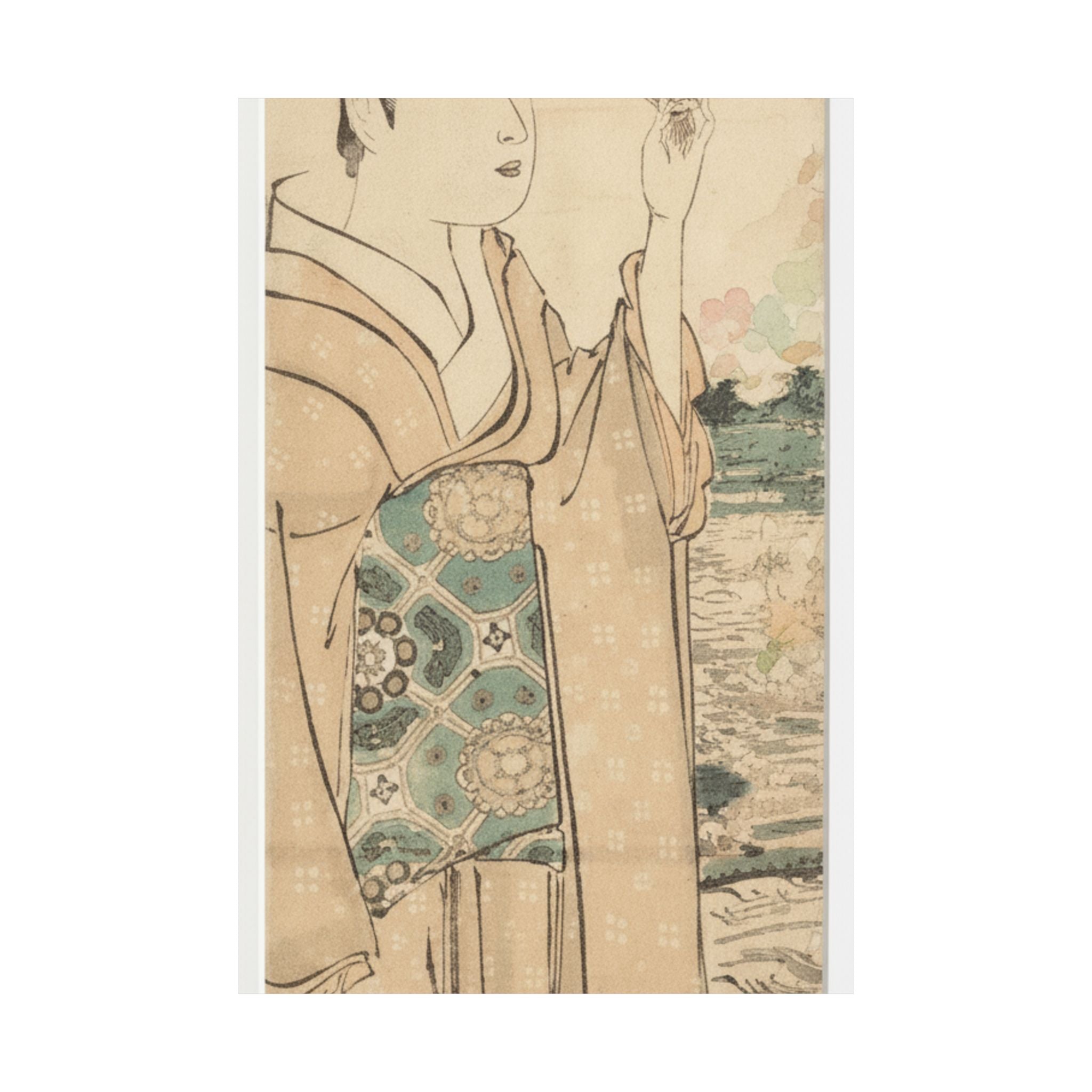 Watercolor — Woman With Fan On The Banks Of The Sumida River — Matte Poster
