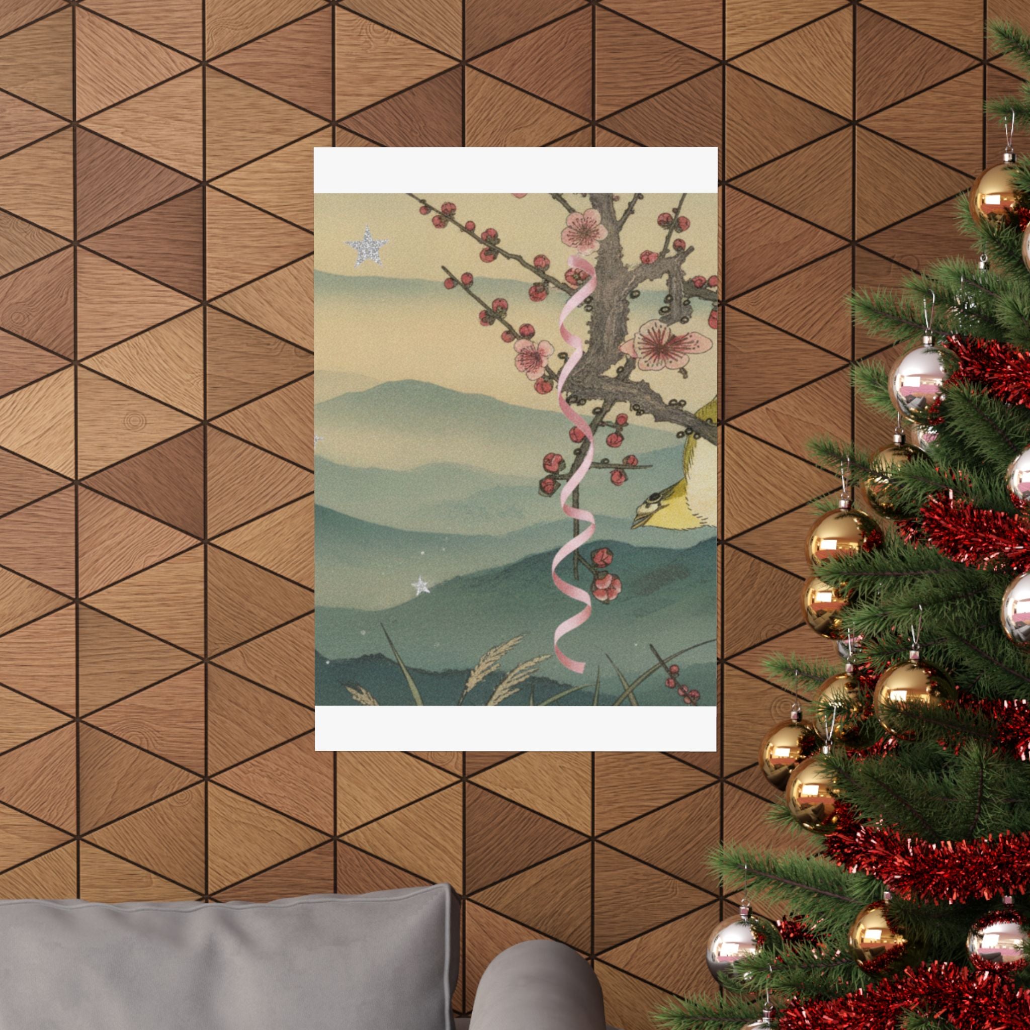 Scenic Nature — Bush Warbler On A Plum Branch (Ume Ni Uguisu) — Matte Poster