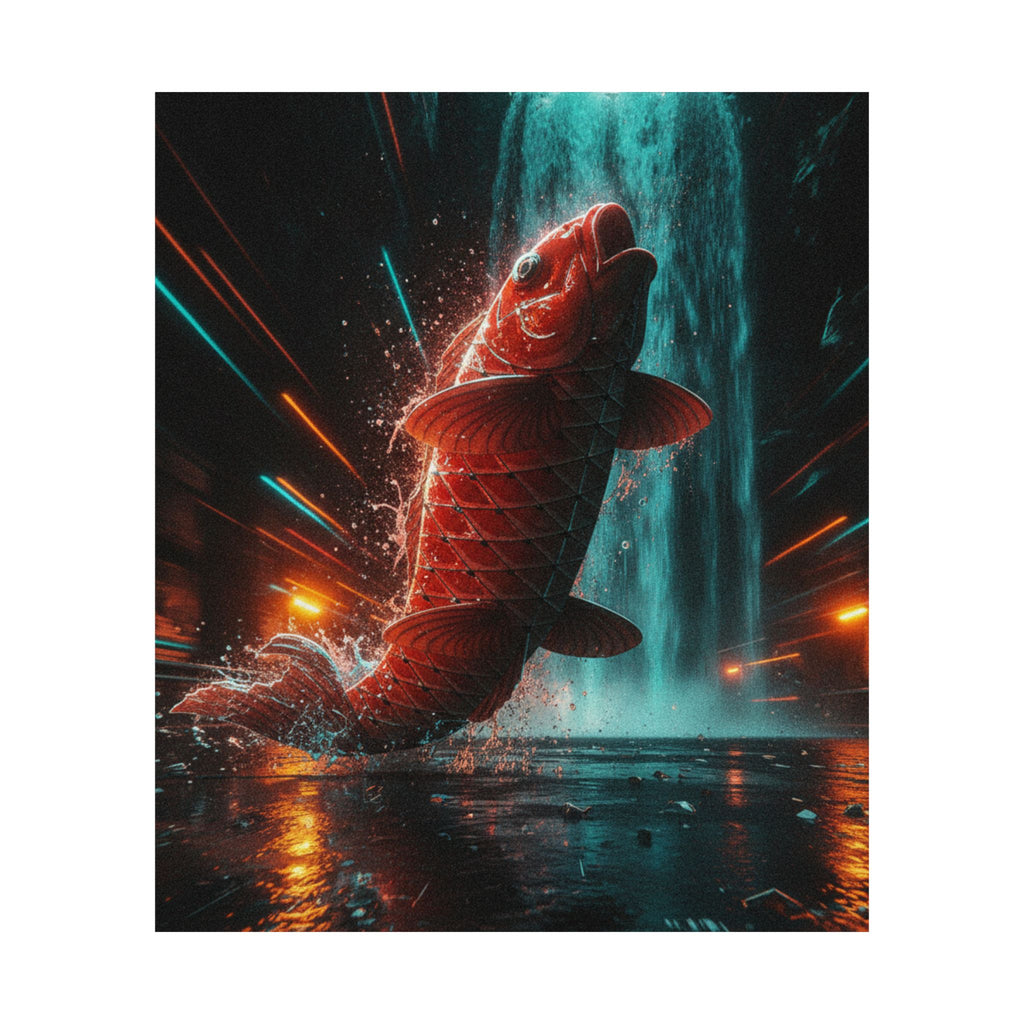 Fast Furious — Red Carp Ascending A Waterfall — Matte Poster
