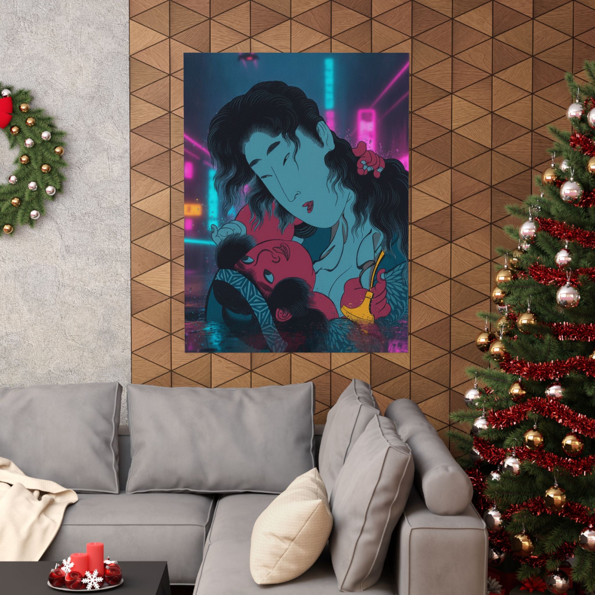 Neon Noir — Yamauba Playing With Kintarō — Matte Poster