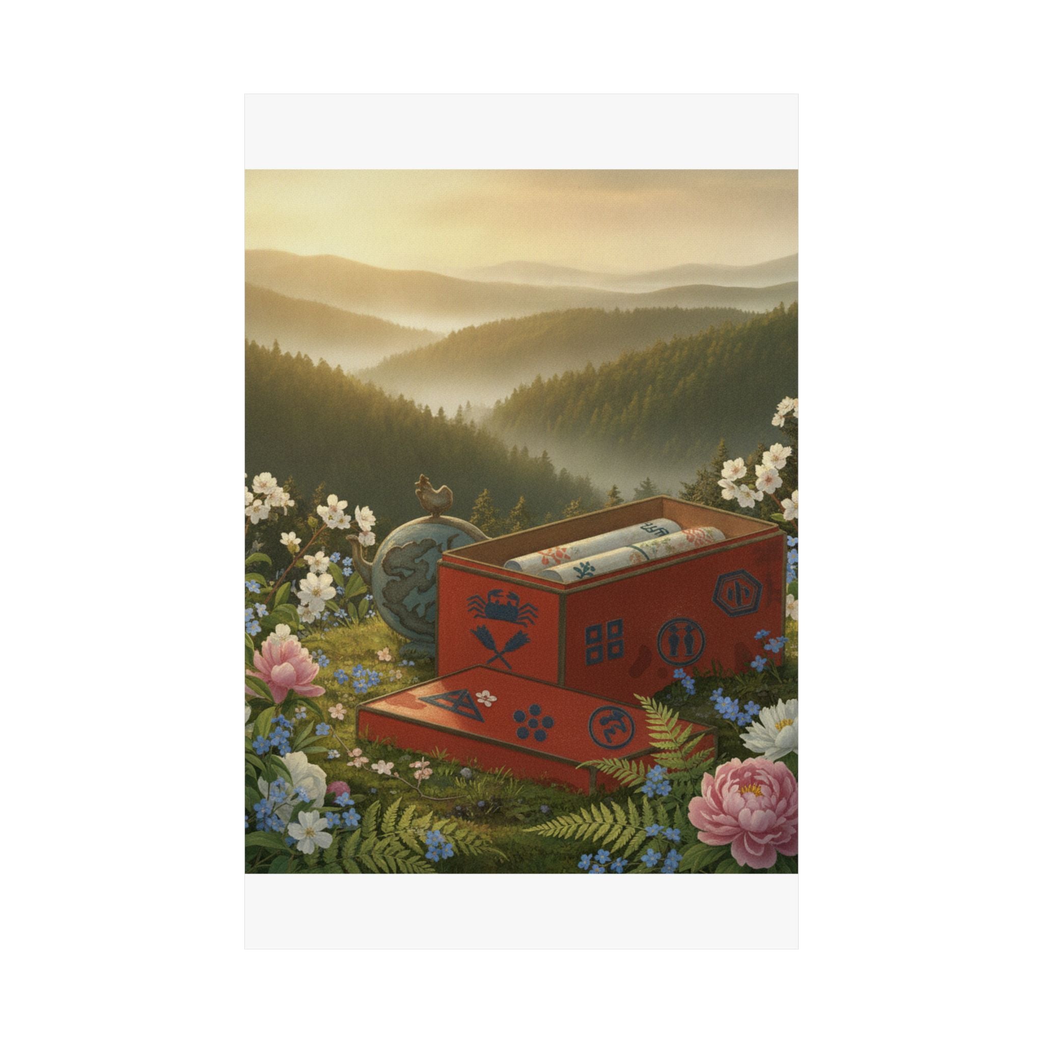 Scenic Nature — Red Lacquer Box And Water-Pot — Matte Poster