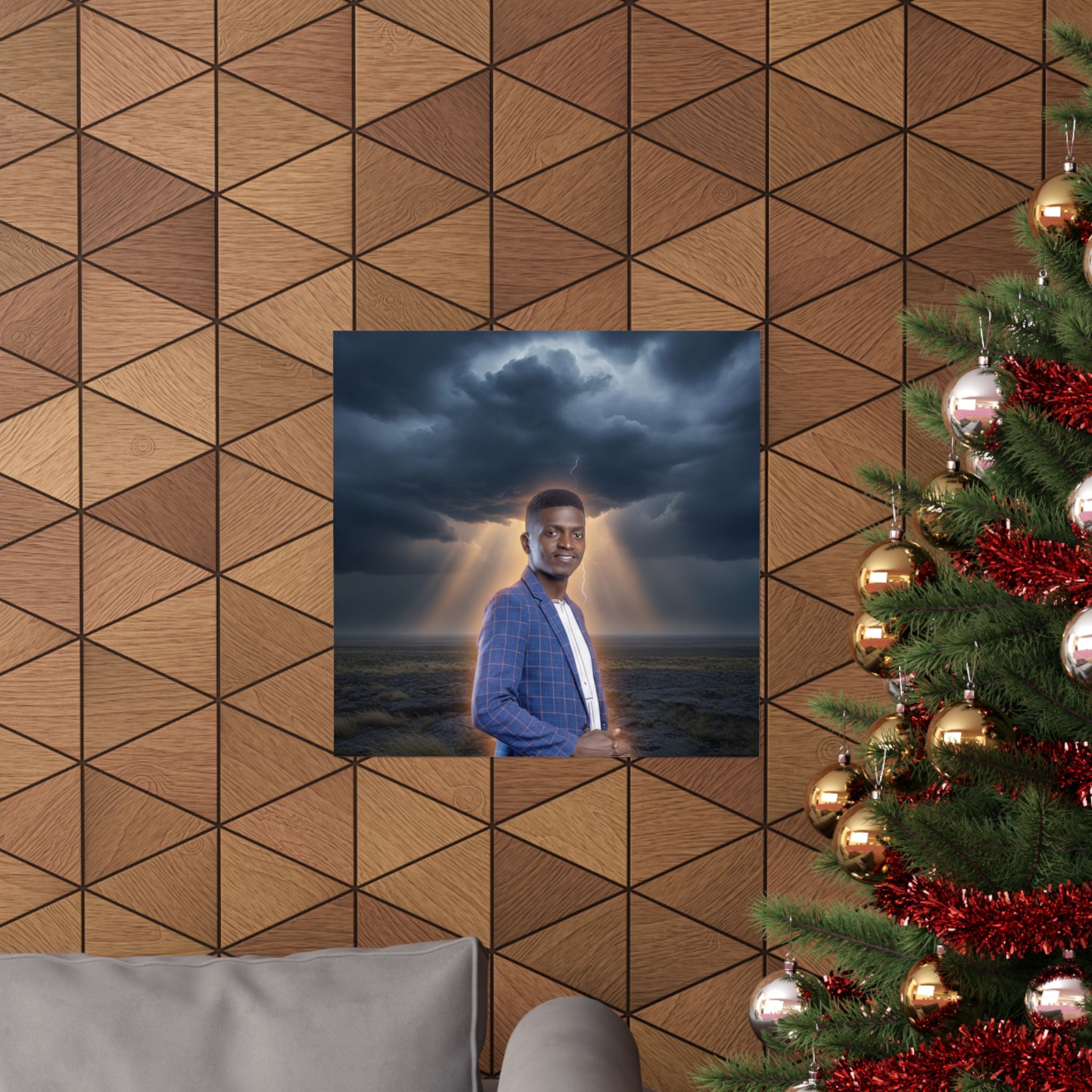 Smiling Man Blue Check Blazer Storm Sunrays Matte Poster