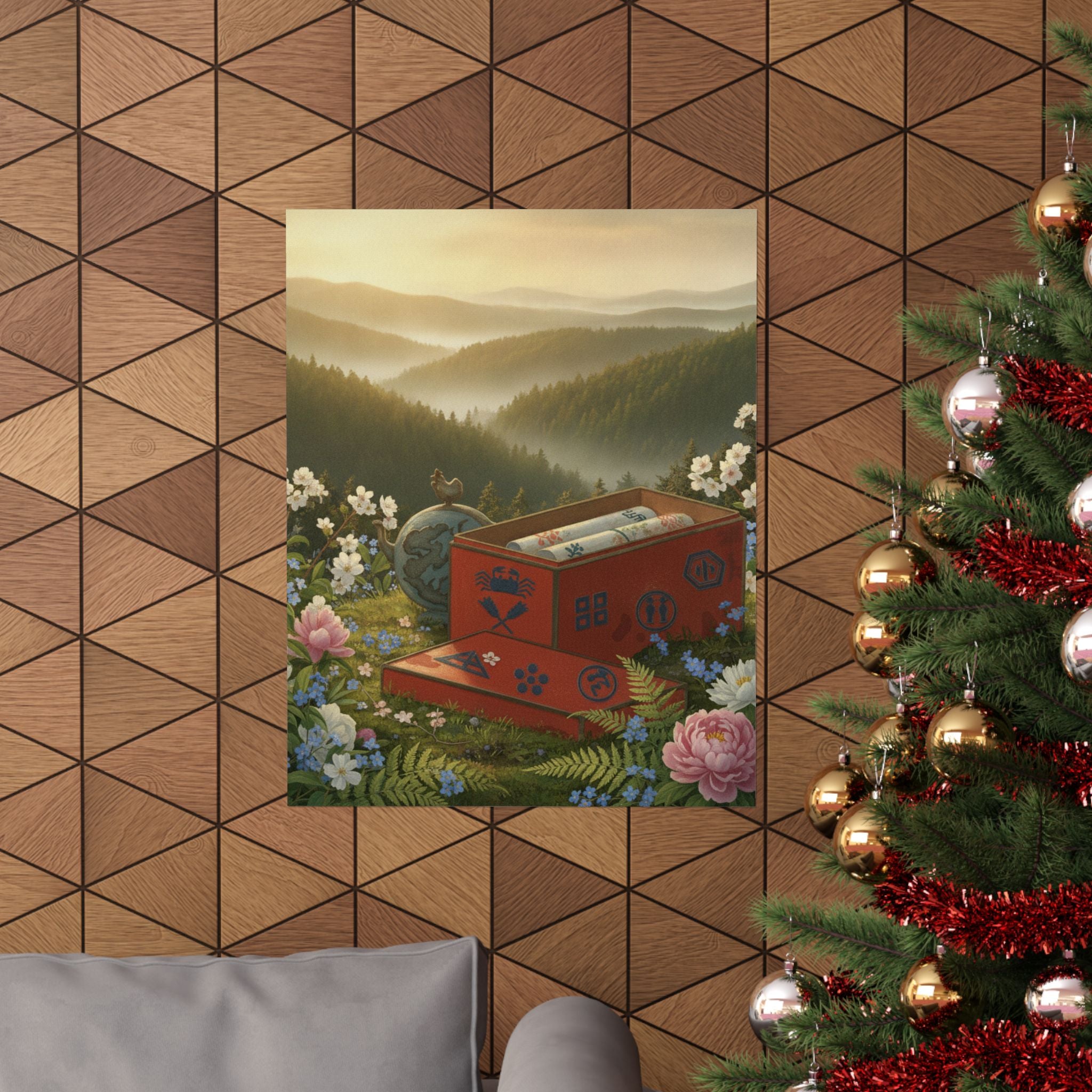Scenic Nature — Red Lacquer Box And Water-Pot — Matte Poster
