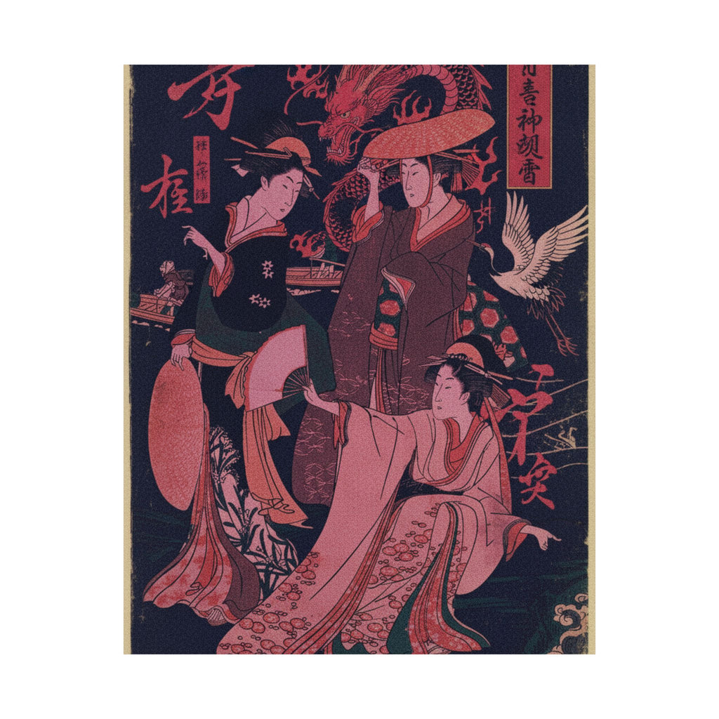 Japanese Street — Three Young Ladies By The Seashore — Matte Poster