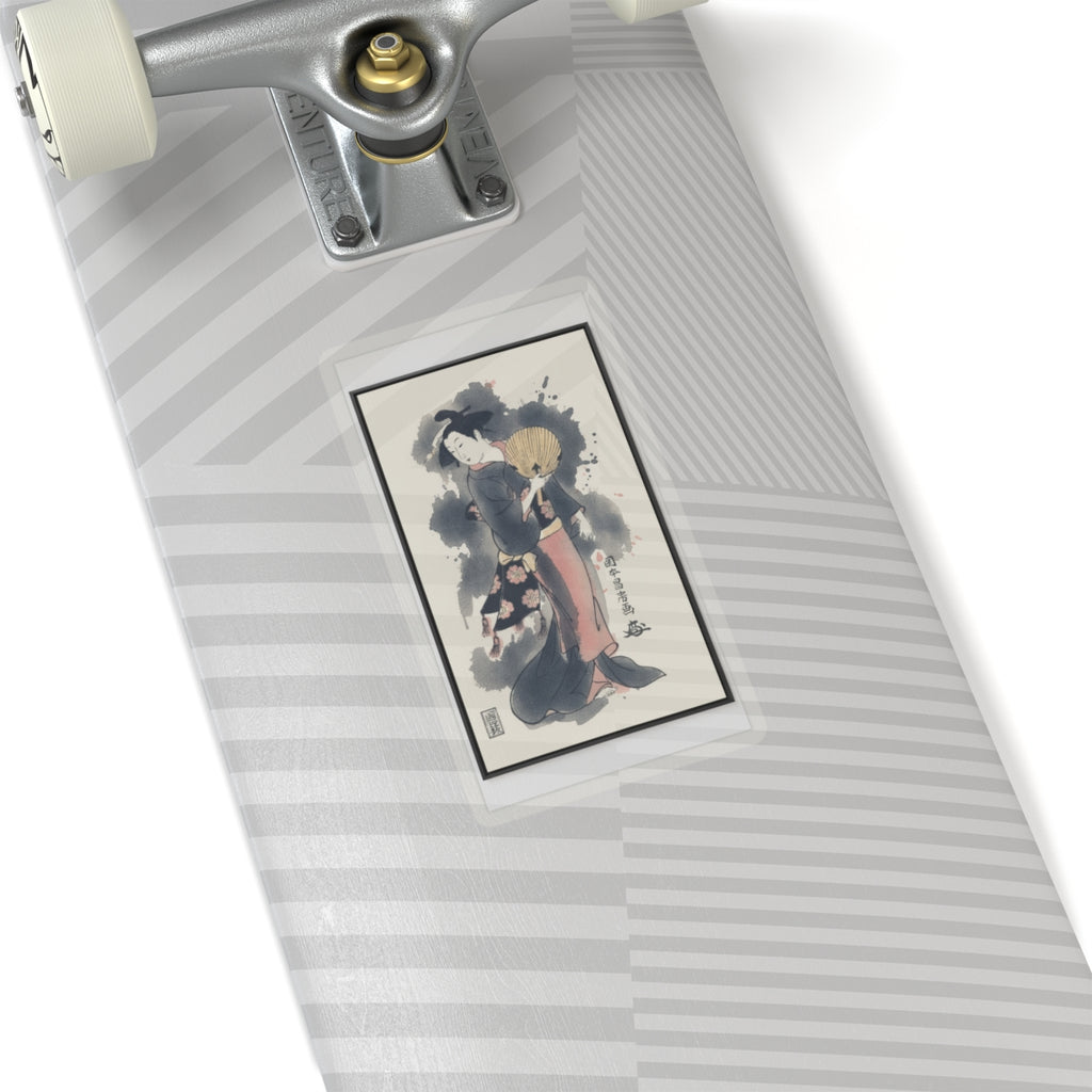 Watercolor — Girl With Fan — Kiss-Cut Sticker