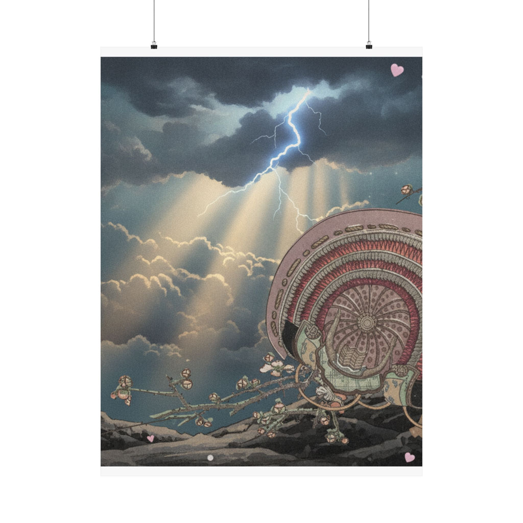 Dramatic Storm — Helmet And Plum Blossoms — Matte Poster