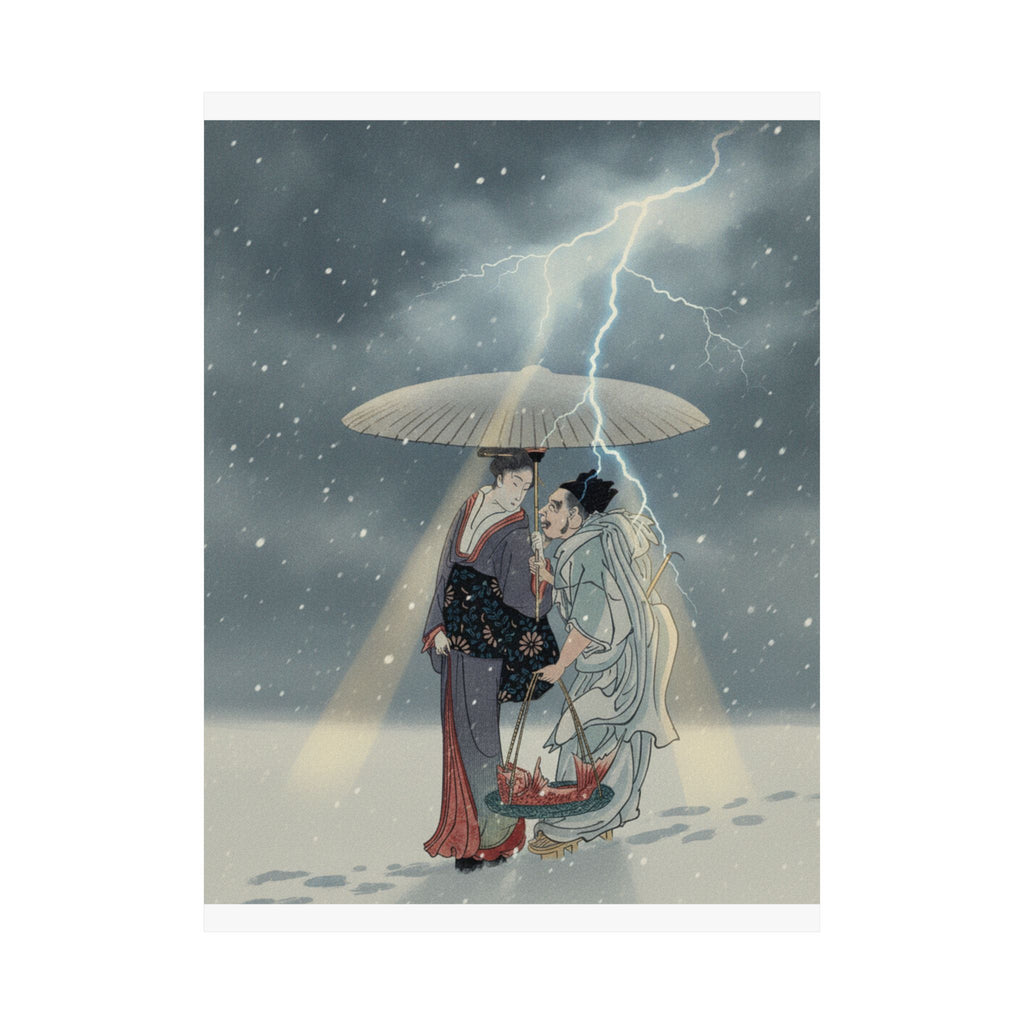 Dramatic Storm — Ebisu And Benten Walking In The Snow — Matte Poster