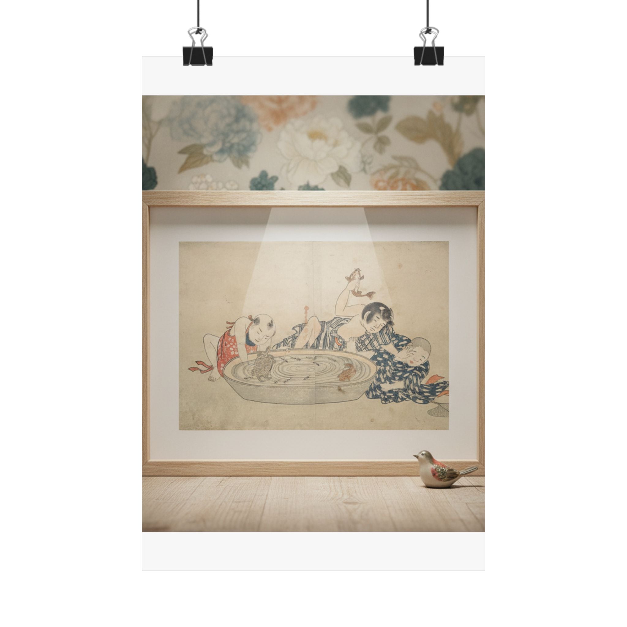 Product Marketing — Boys Playing With A Basin Of Fish And Turtles — Matte Poster
