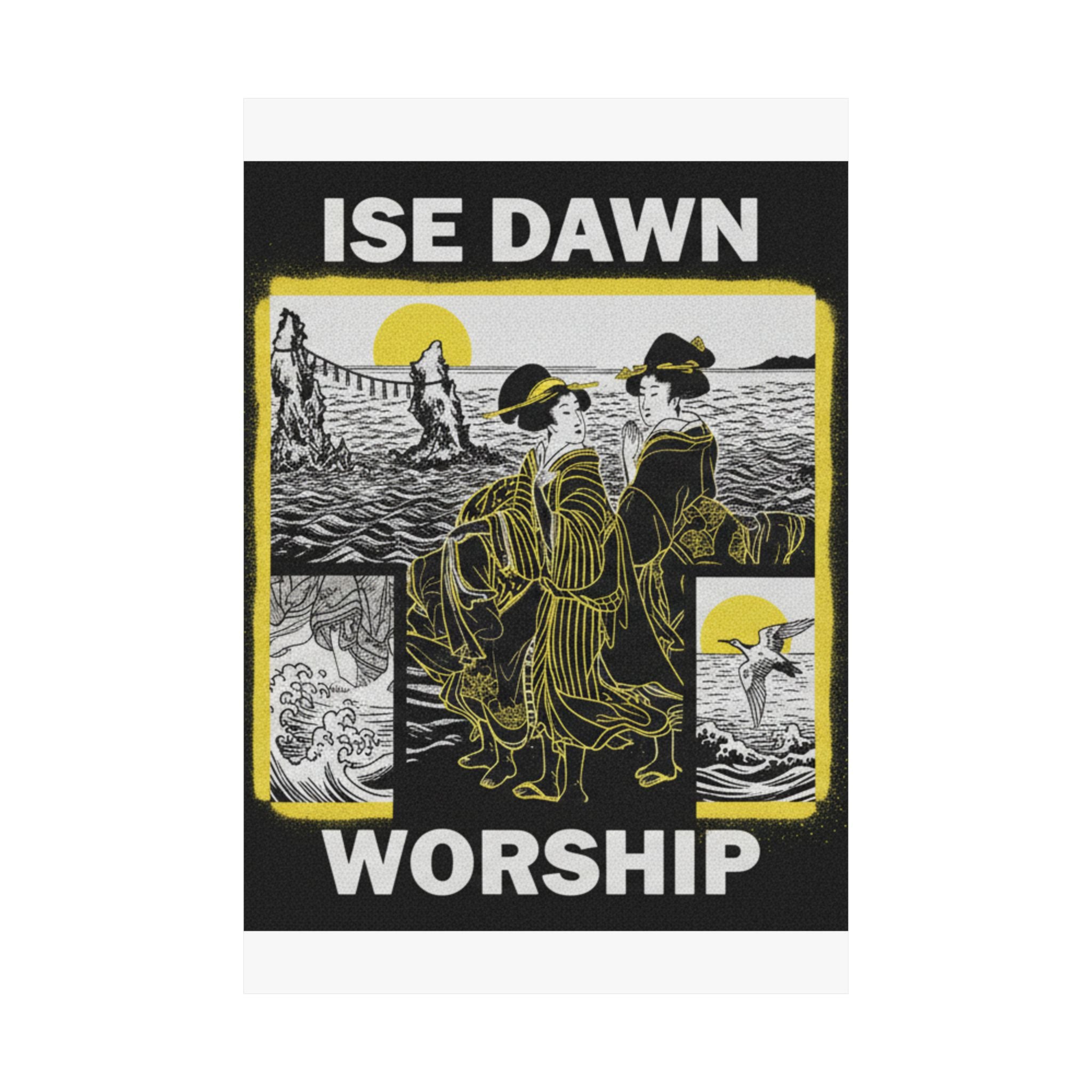 Streetwear Collage — Women Worshipping The Rising Sun Between The Twin Rocks At Ise — Matte Poster
