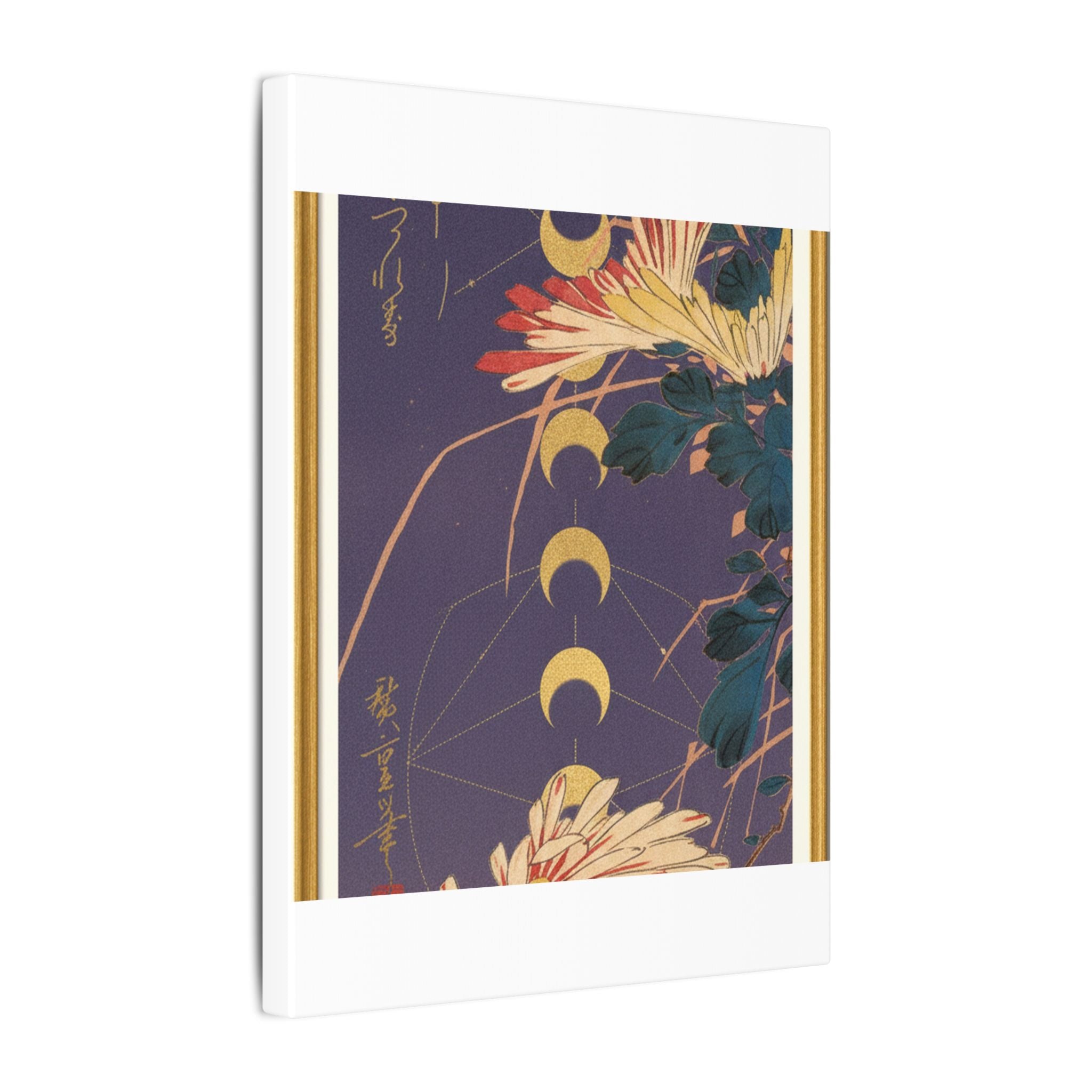 Chrysanthemum and Gold Moon Phases Woodblock Matte Canvas