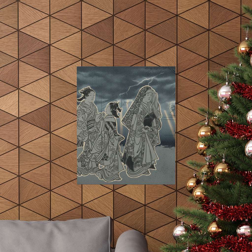 Dramatic Storm — A Courtesan Followed By Two Girl Attendants — Matte Poster