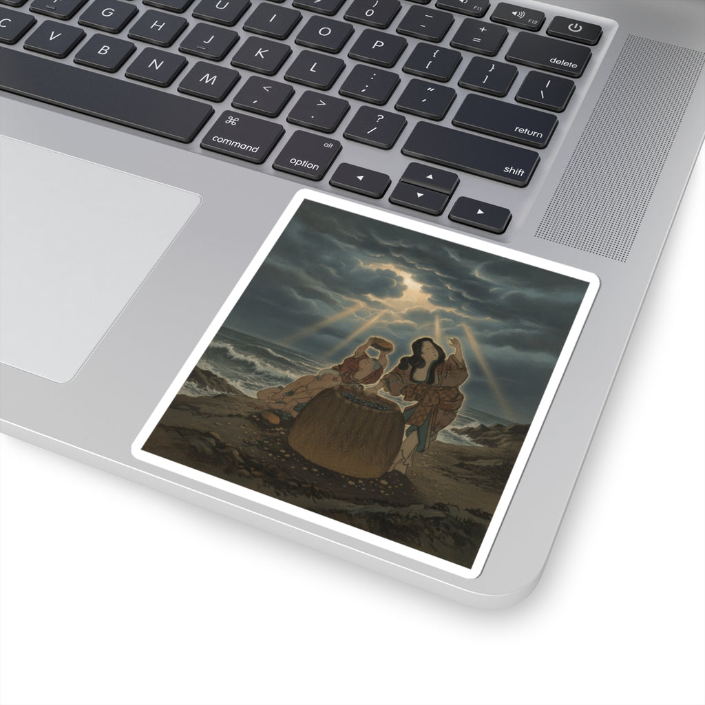 Dramatic Storm — Fisherwoman With A Basket And Two Boys — Kiss-Cut Sticker
