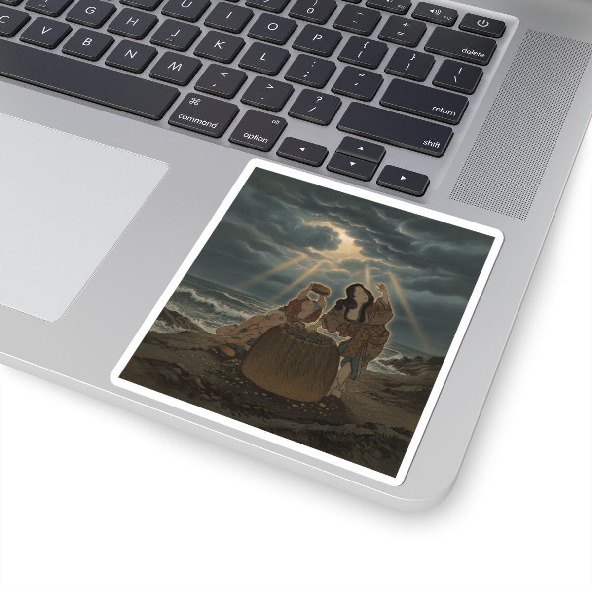 Dramatic Storm — Fisherwoman With A Basket And Two Boys — Kiss-Cut Sticker