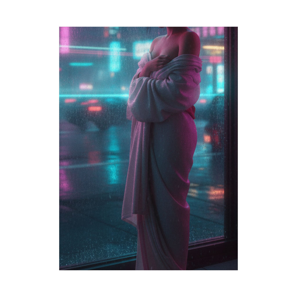 Neon Noir — Girl Drying Herself After Her Bath — Matte Poster