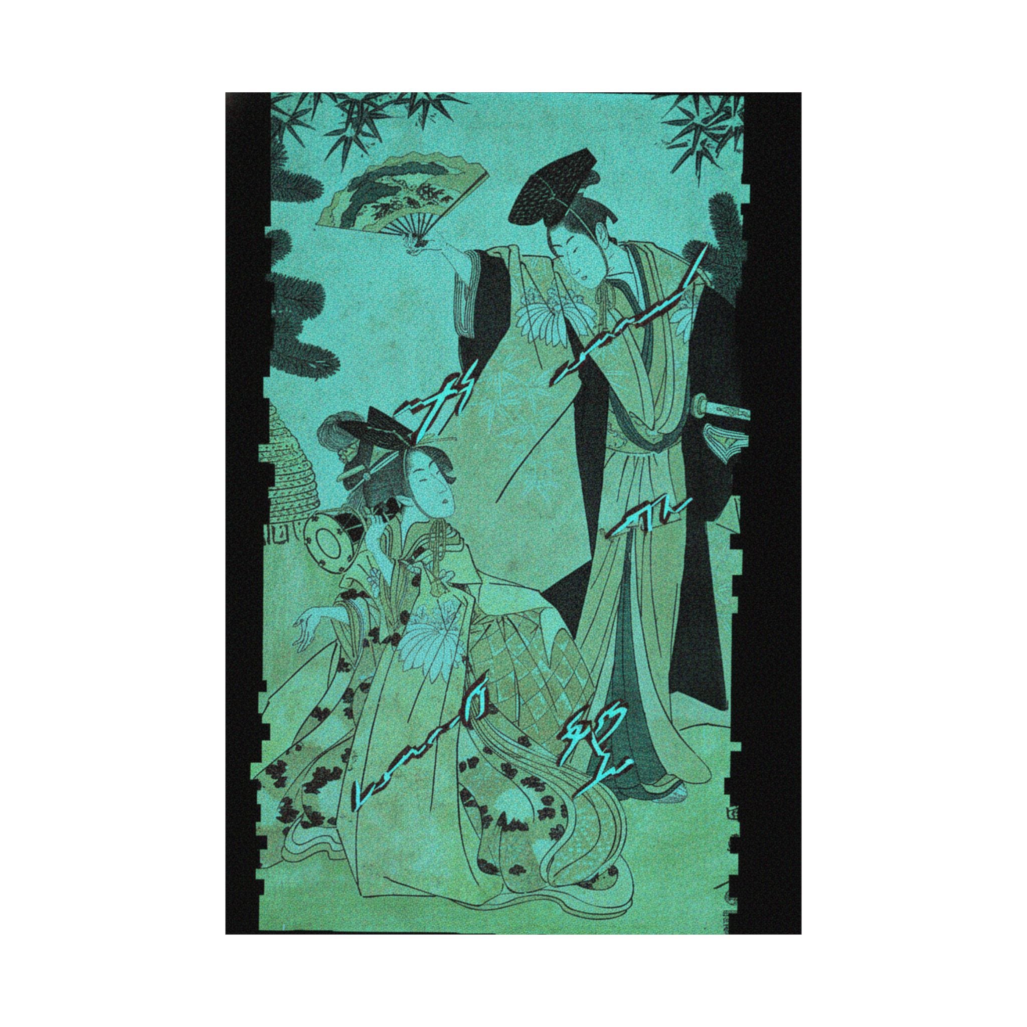 Glitch Culture — Young Lady With Drum And Man With Fan Saluting Her — Matte Poster