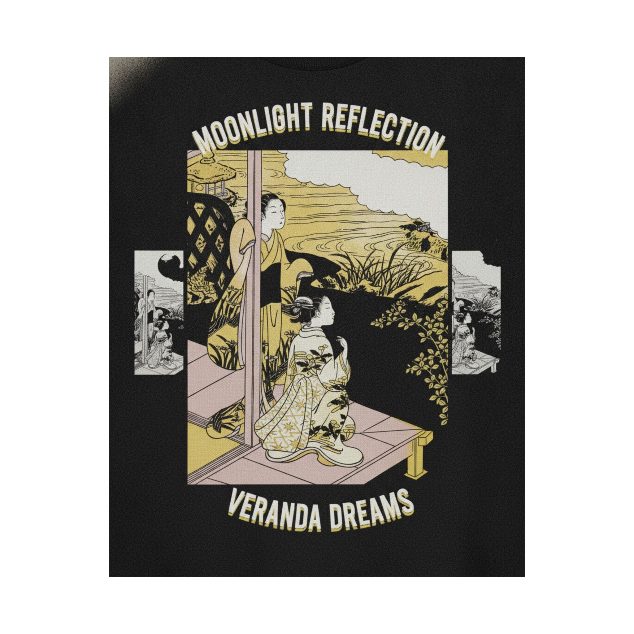 Streetwear Collage — Two Girls On A Veranda Beside A Stream With The Moon — Matte Poster