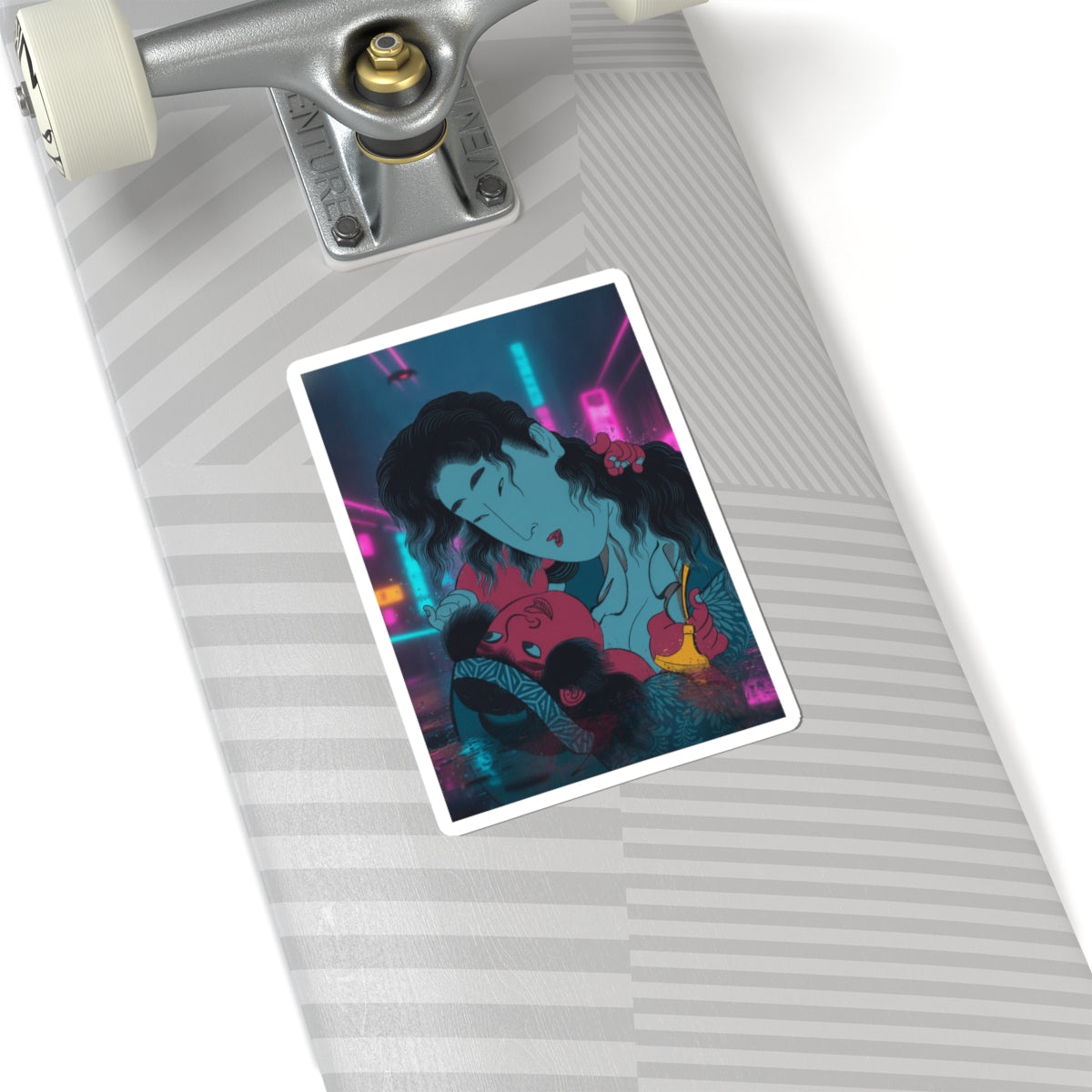 Neon Noir — Yamauba Playing With Kintarō — Kiss-Cut Sticker