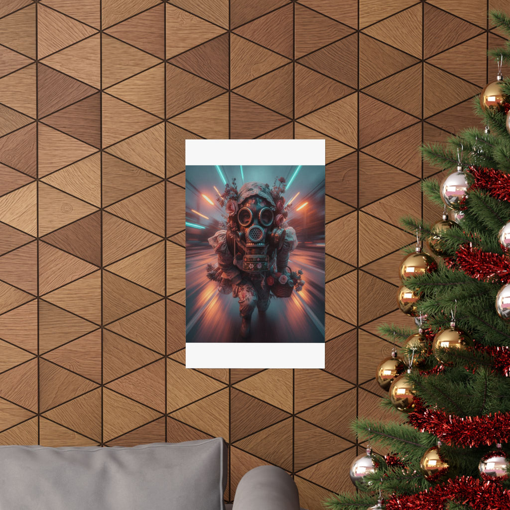 Neon Tunnel Rose Gas Mask Post-Apocalyptic Poster