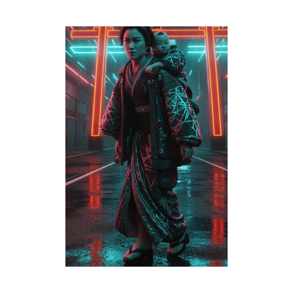 Fast Furious — A Woman Carrying A Child On Her Back Near The Entrance To A Temple — Matte Poster