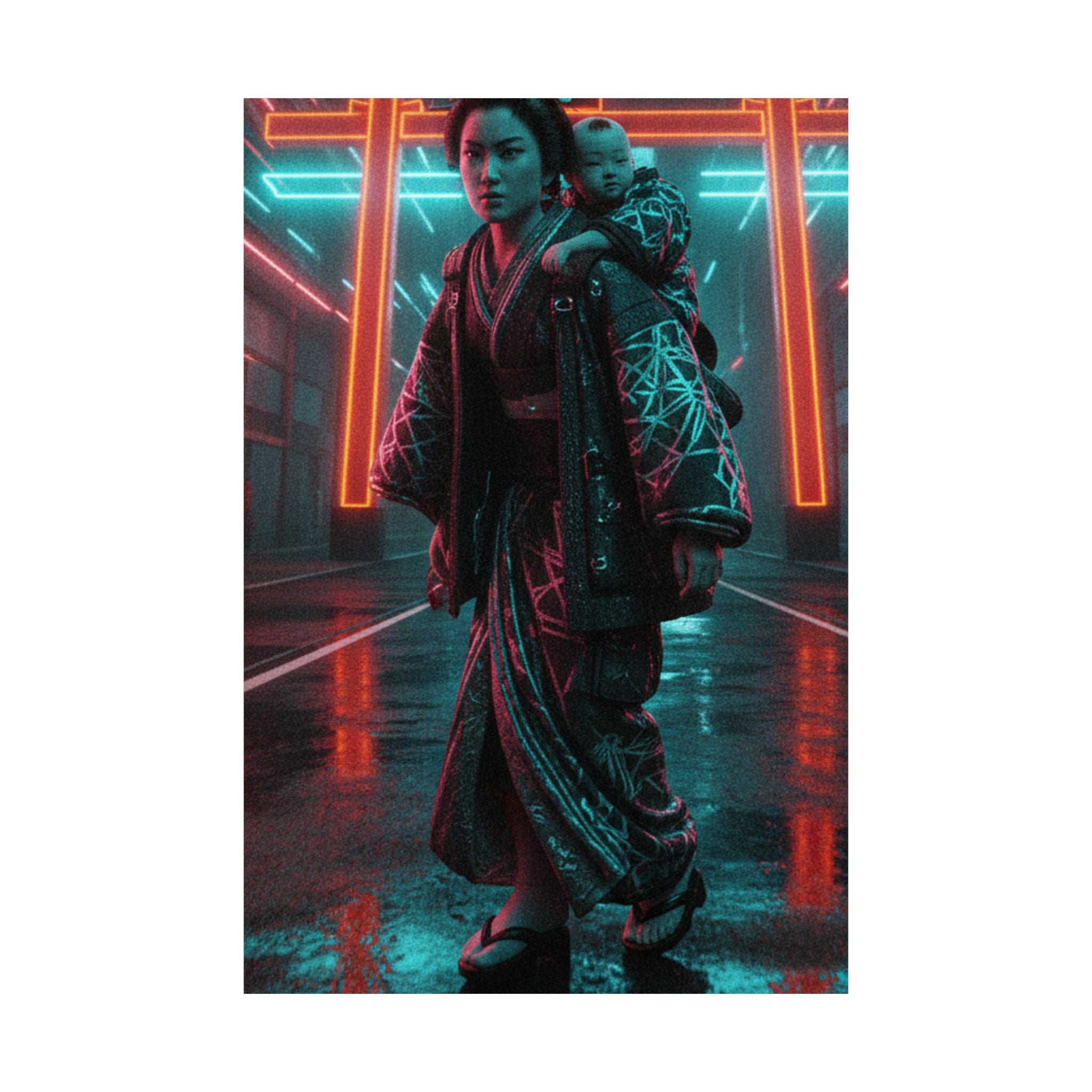 Fast Furious — A Woman Carrying A Child On Her Back Near The Entrance To A Temple — Matte Poster