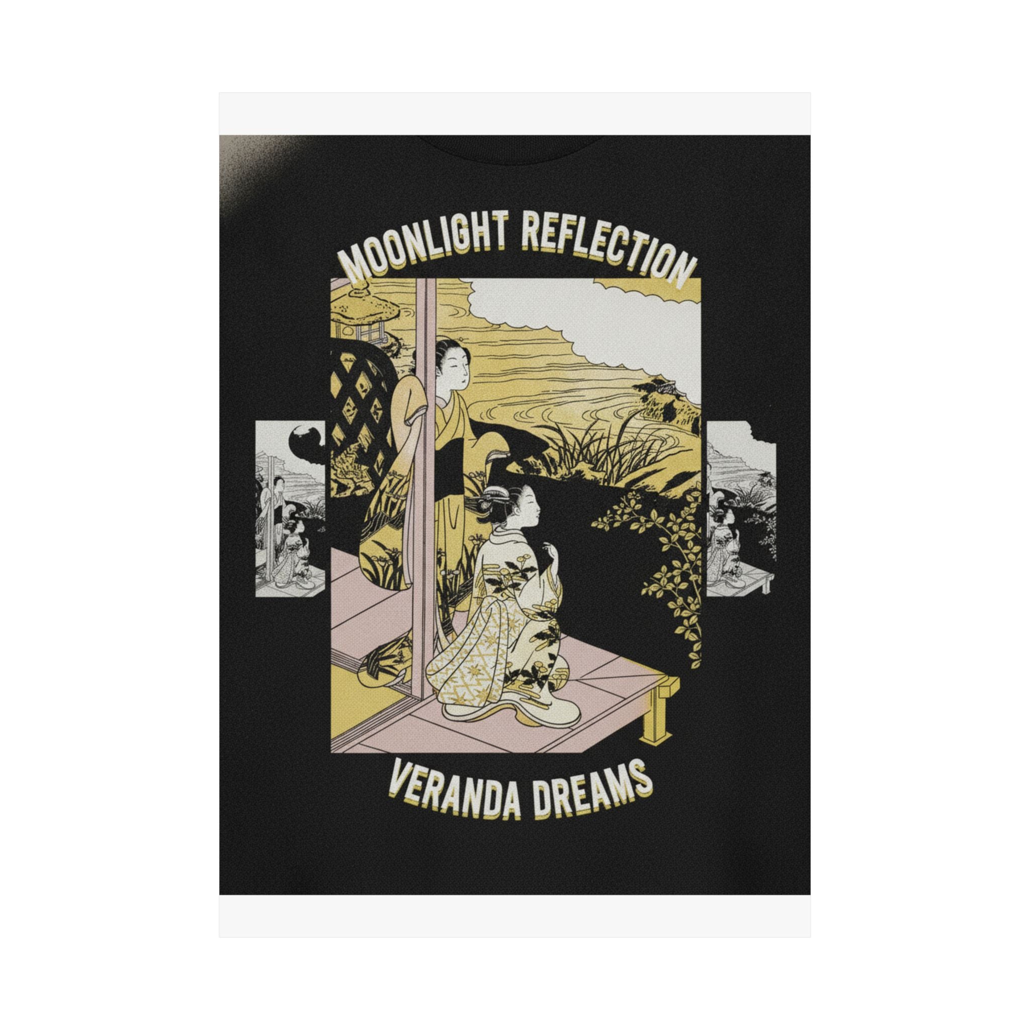 Streetwear Collage — Two Girls On A Veranda Beside A Stream With The Moon — Matte Poster