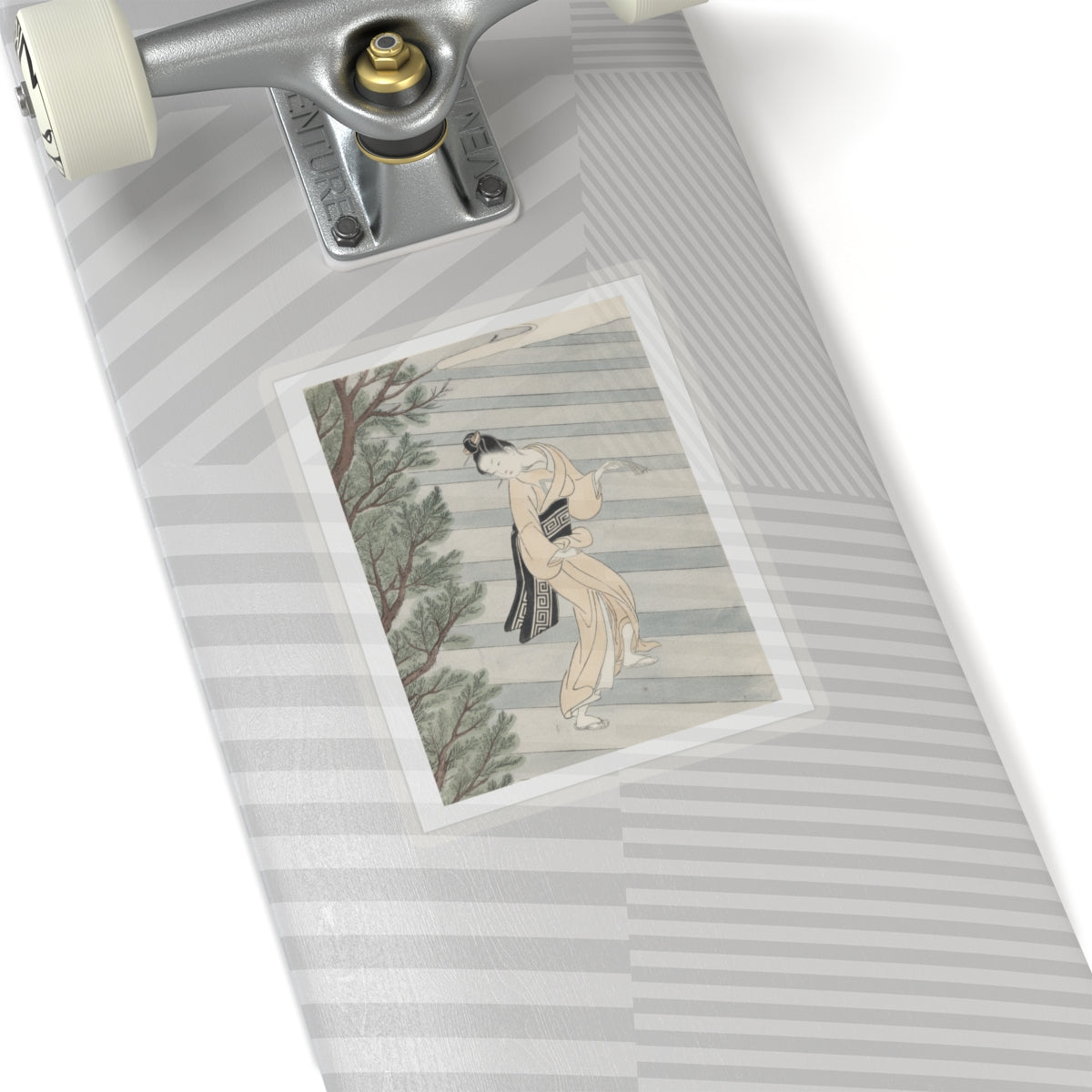 Watercolor — Young Woman Climbing Stone Stairs To A Shinto Temple — Kiss-Cut Sticker