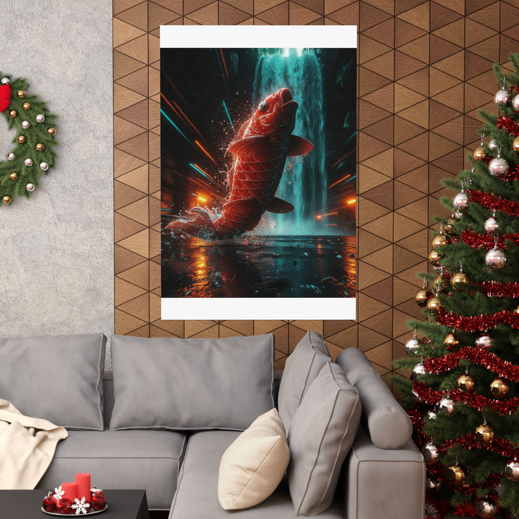 Fast Furious — Red Carp Ascending A Waterfall — Matte Poster
