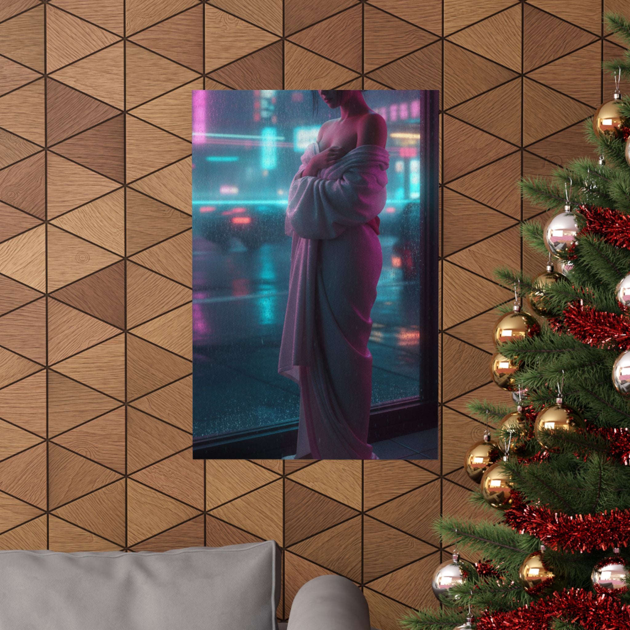 Neon Noir — Girl Drying Herself After Her Bath — Matte Poster
