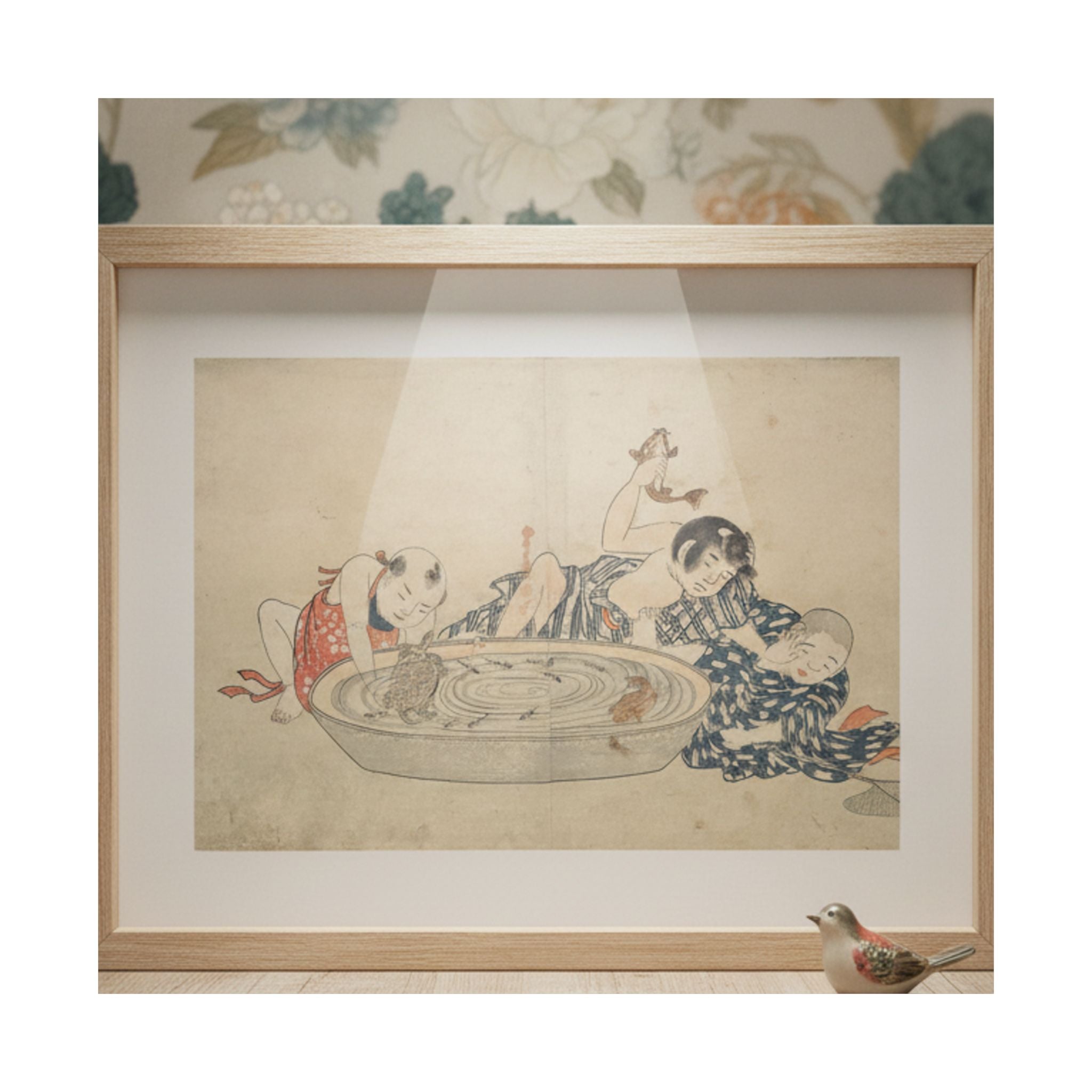 Product Marketing — Boys Playing With A Basin Of Fish And Turtles — Matte Poster